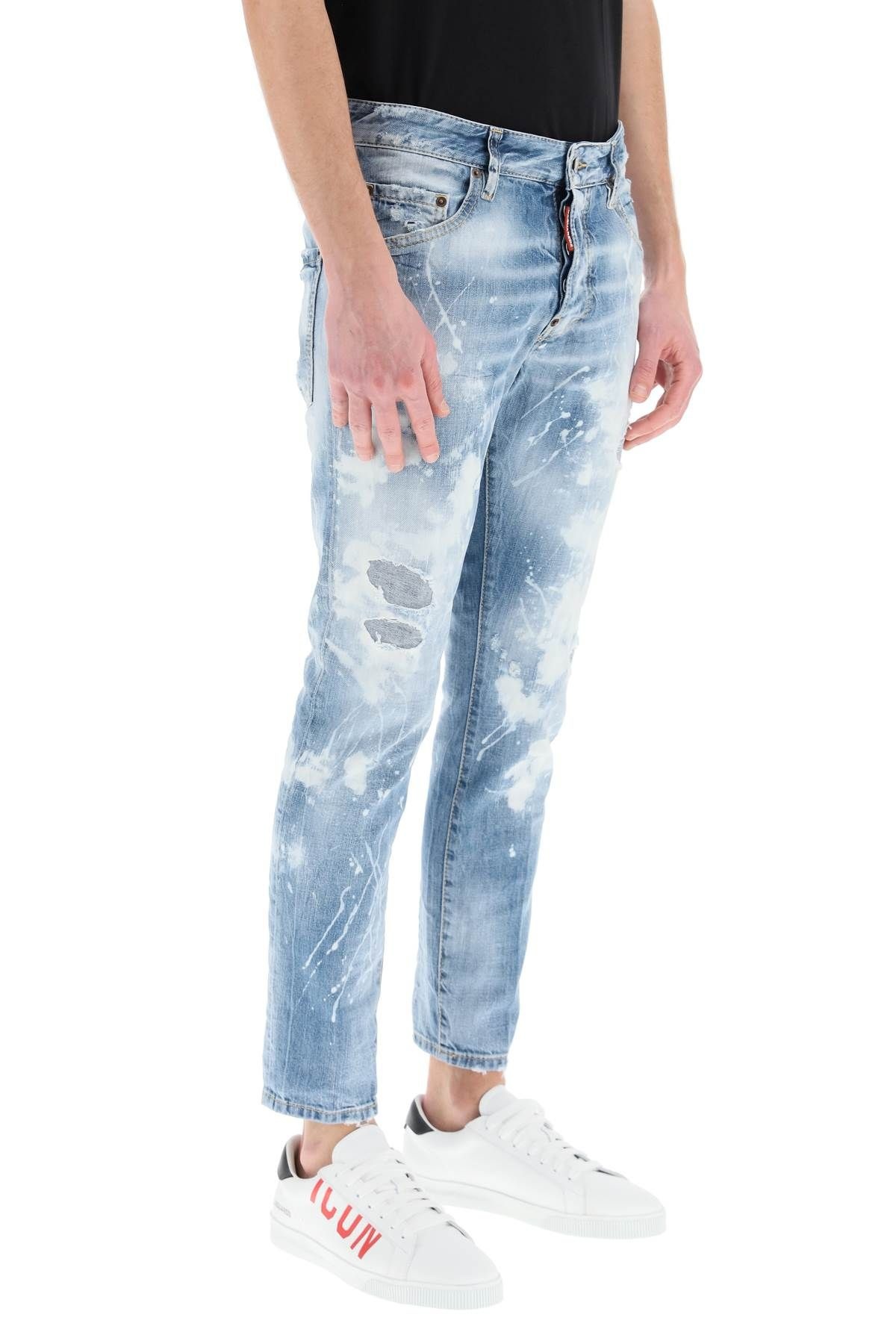 LIGHT WHITE PAINT WASH SKATER JEANS - 3