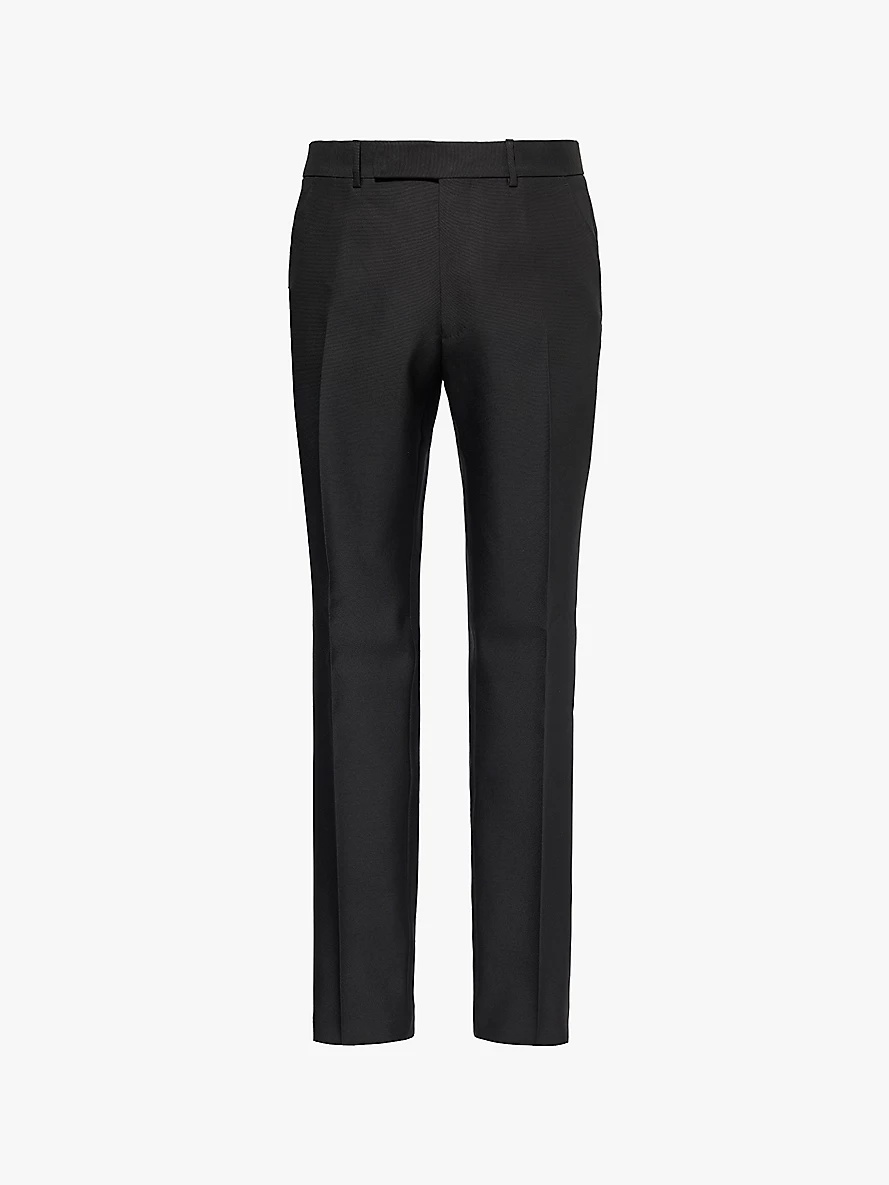 Classic two-slip-pockets tapered-leg regular-fit wool and silk-blend trousers - 1