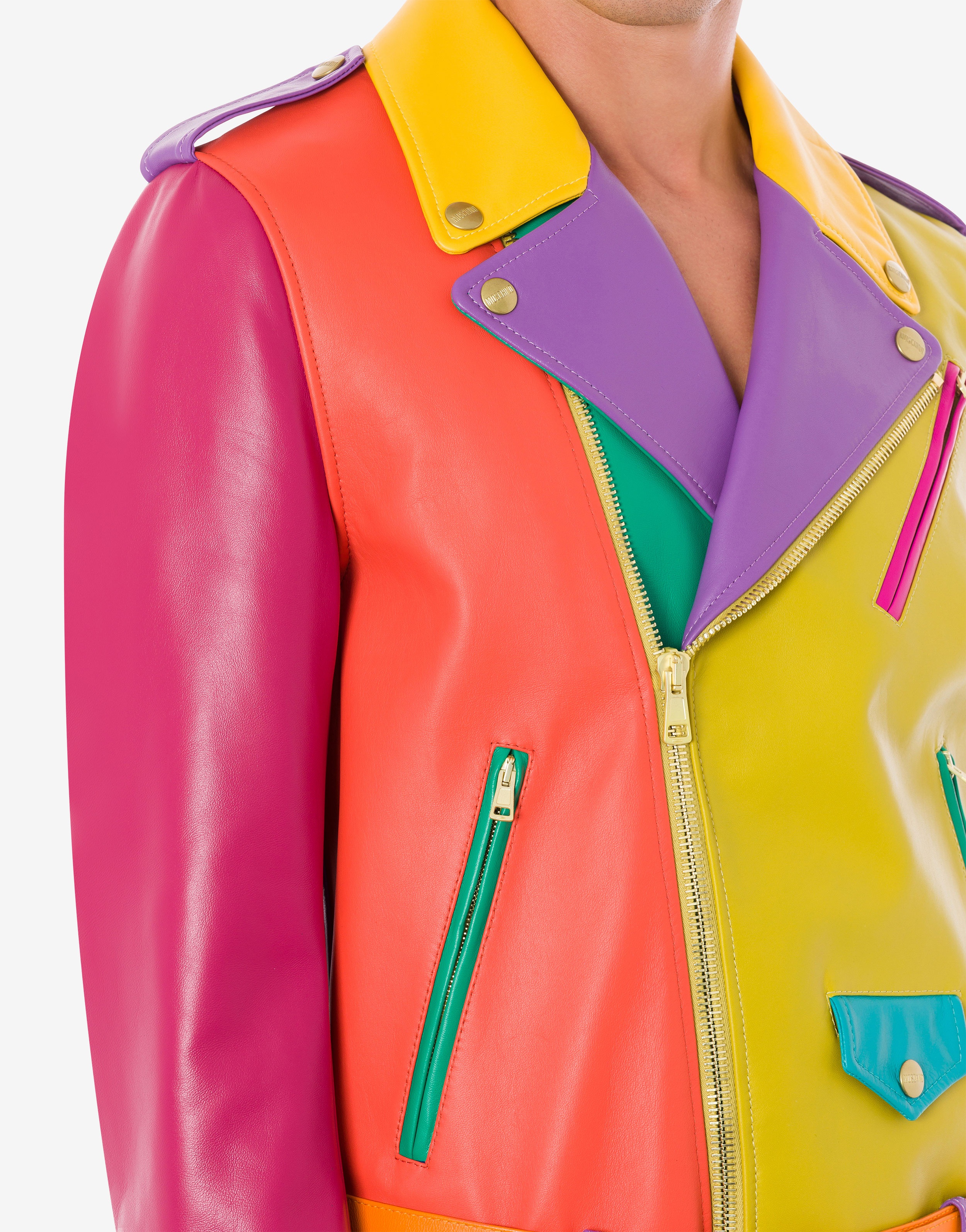 COLOURBLOCK NAPPA LEATHER BIKER JACKET - 4