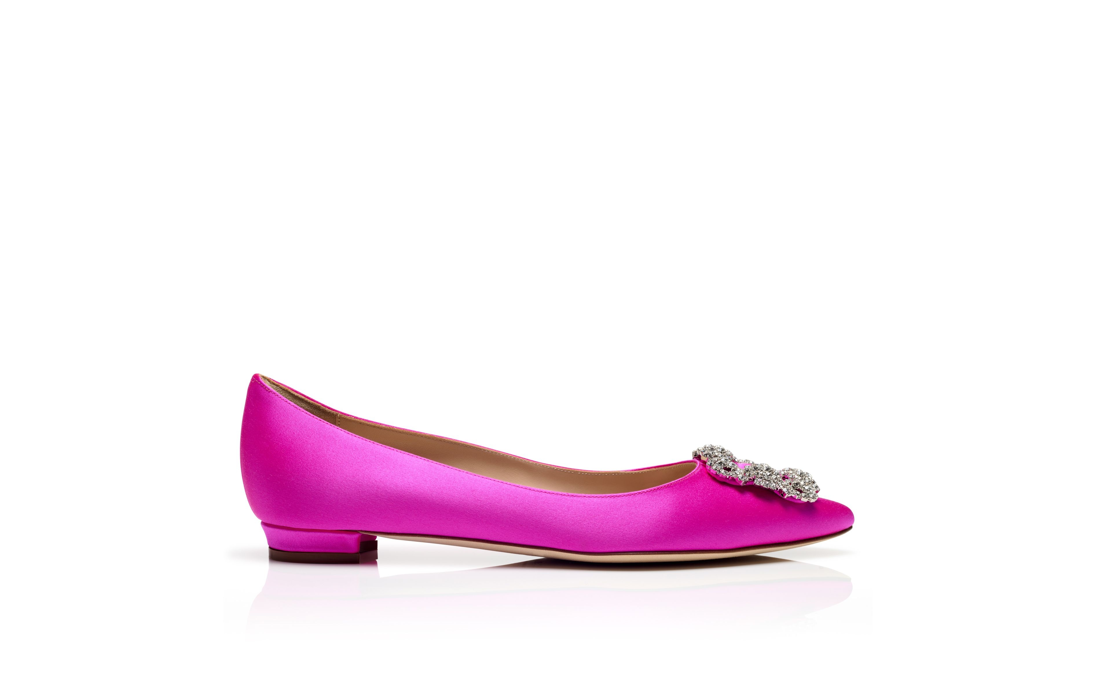 Pink Satin Jewel Buckle Flat Shoes - 1