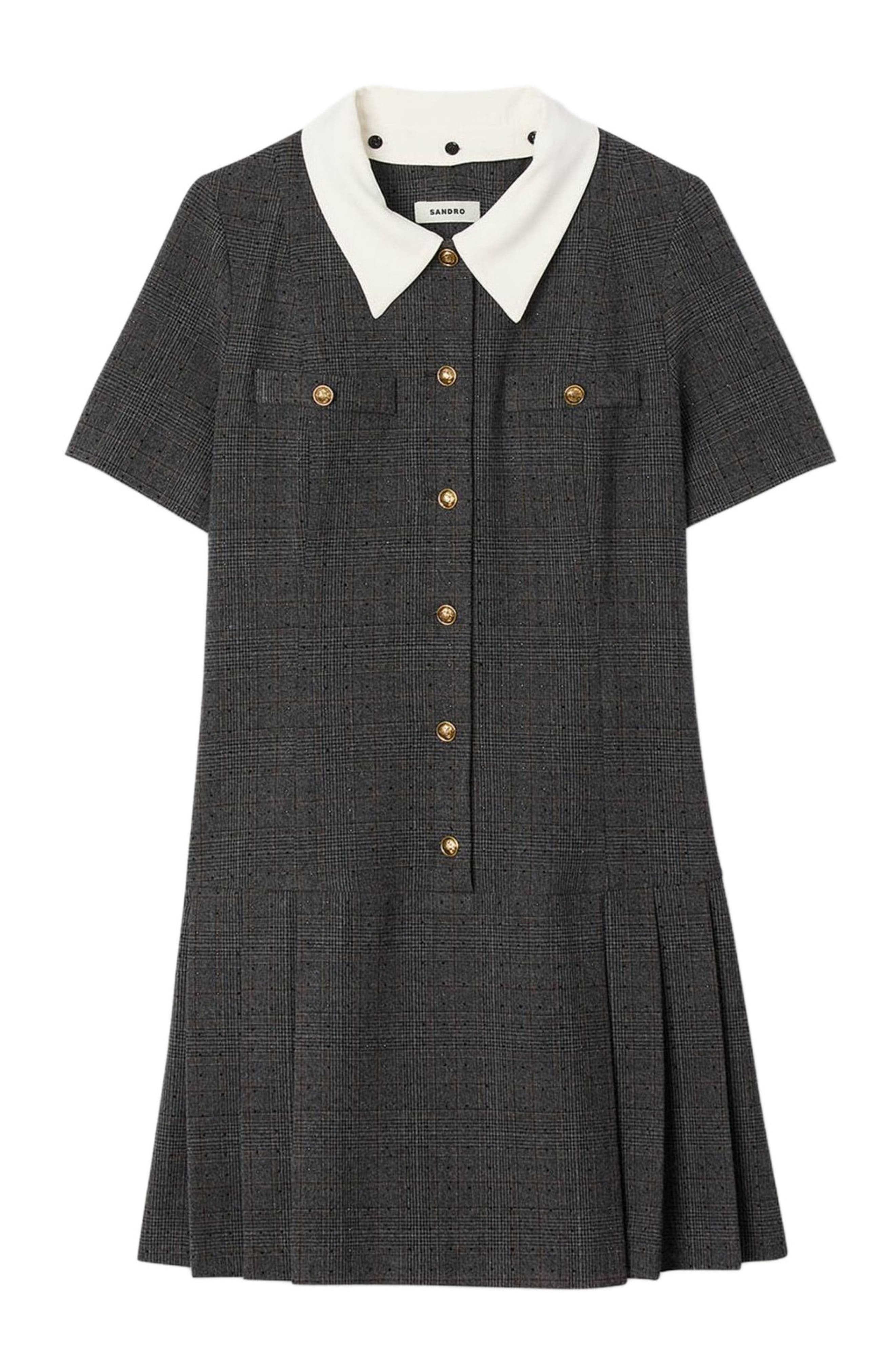 SANDRO Short pleated dress with rhinestones in Grey /Brown at Nordstrom - 5
