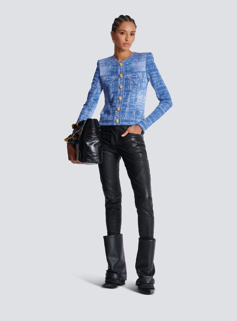 Balmain Jacquard knit cardigan with denim effect outlook