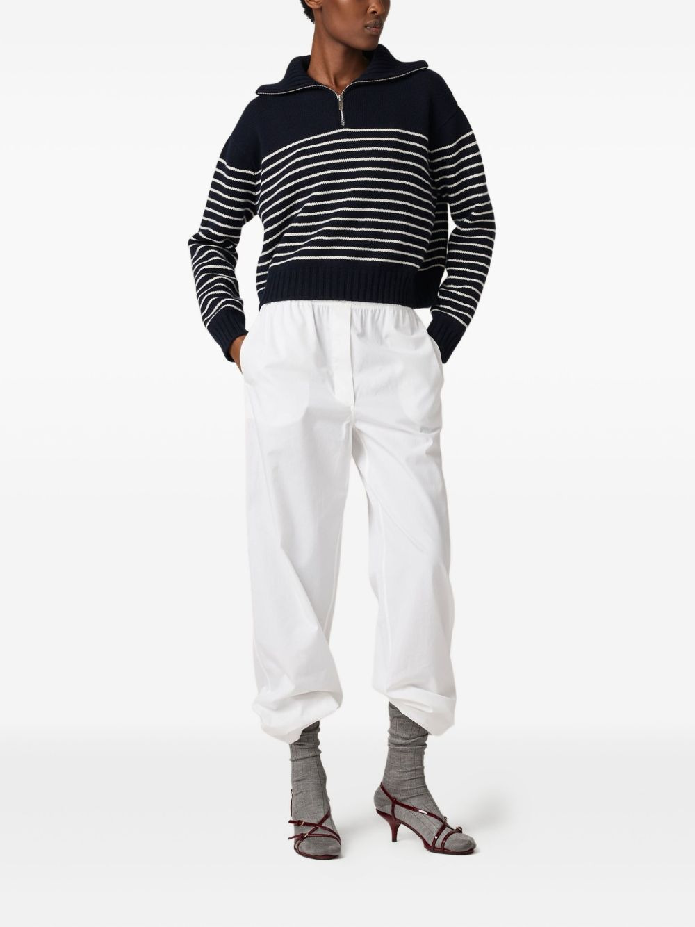 ribbed-collar striped sweater - 2