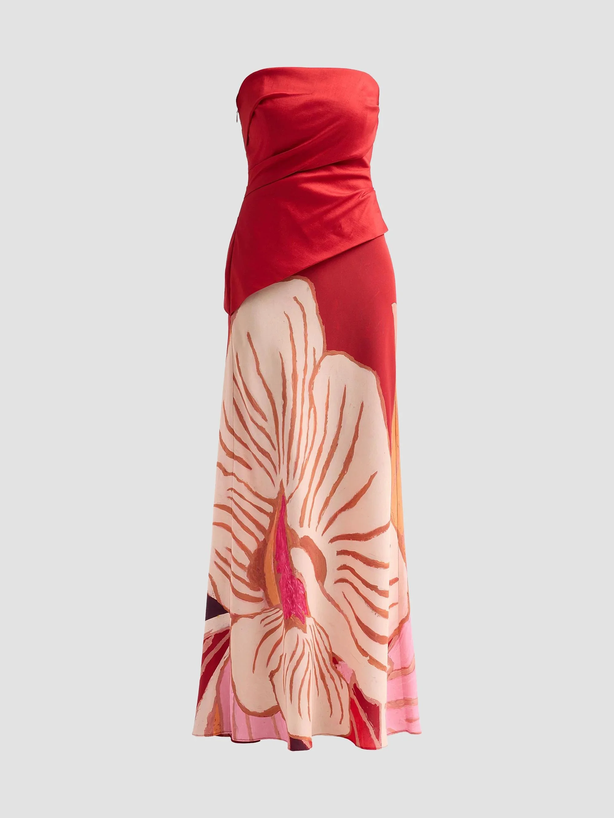 Women's Femme Fatale Lingle Floral Strapless Maxi Dress - Rouge Eclipse - 1