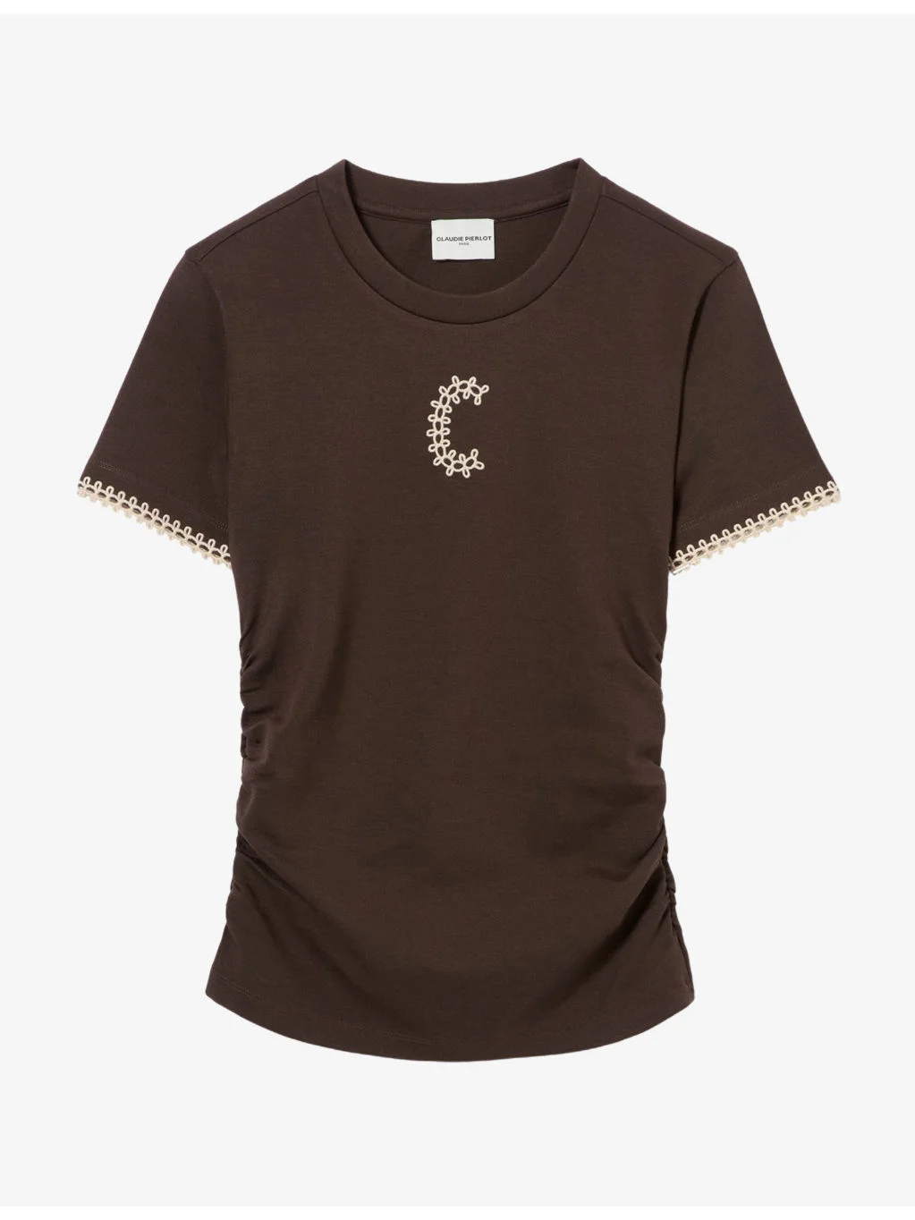 Brand-Embroidered Ruched Jersey T-Shirt - 1