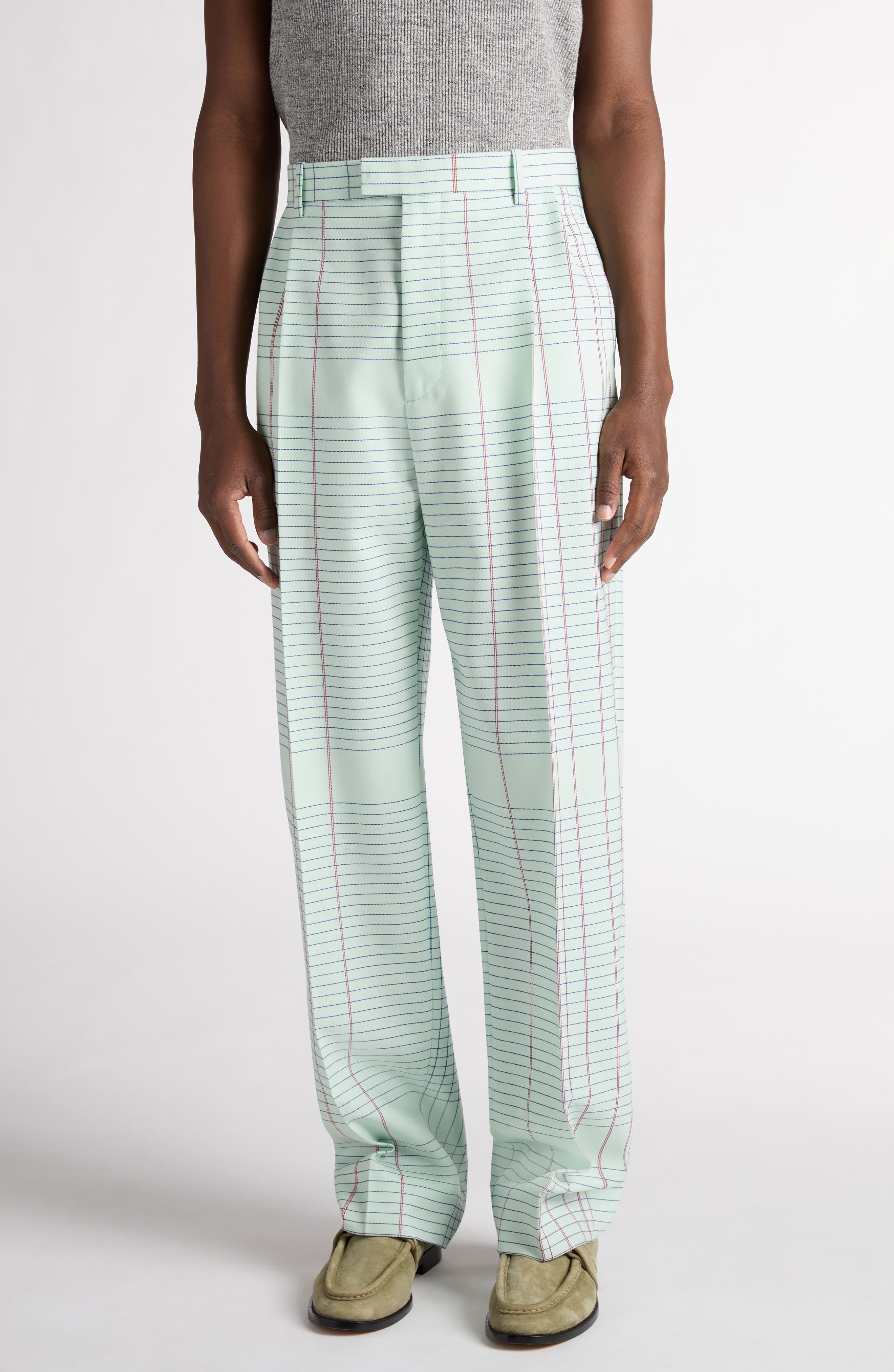 Bottega Veneta Notebook Wool Twill Trousers in 3883 Dewdrop/Pink/Blue at Nordstrom - 1