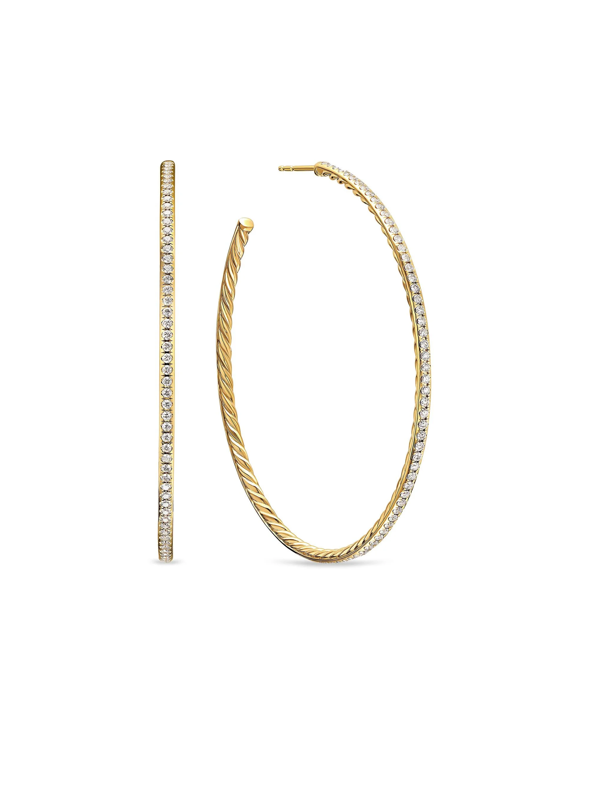 Women's Pavé Hoop Earrings in 18K Yellow Gold with Diamonds, 63.5MM - Diamond - 1