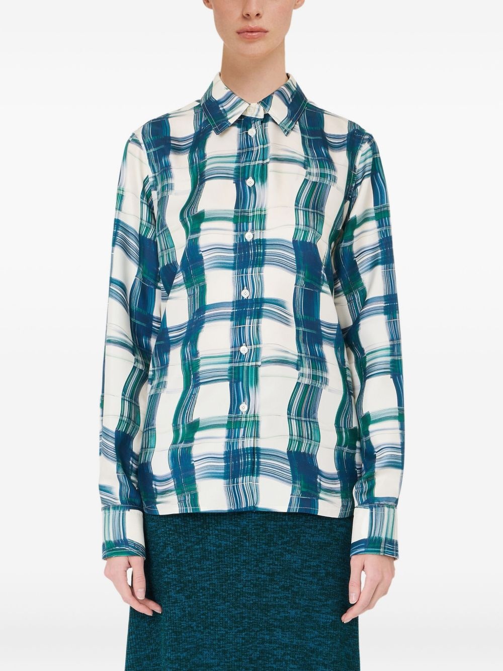 plaid silk shirt - 3