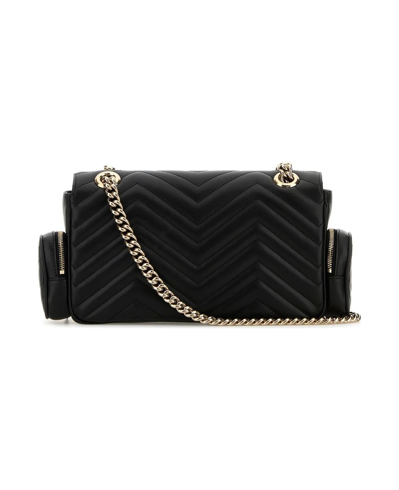 Black Leather Small Gg Marmont Shoulder Bag - 3