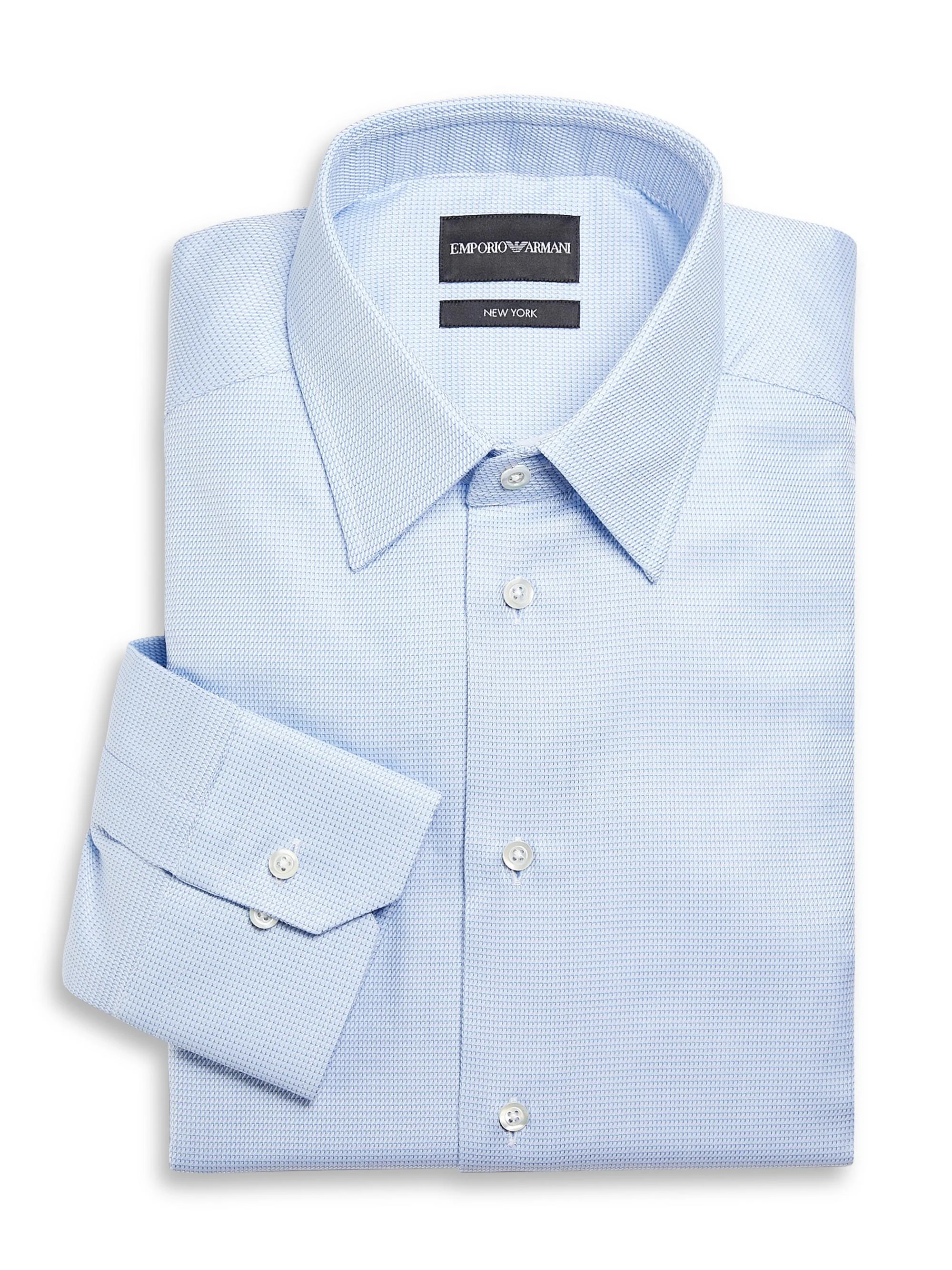 Men's Micro Geometric-Print Cotton Shirt - Blue - 1