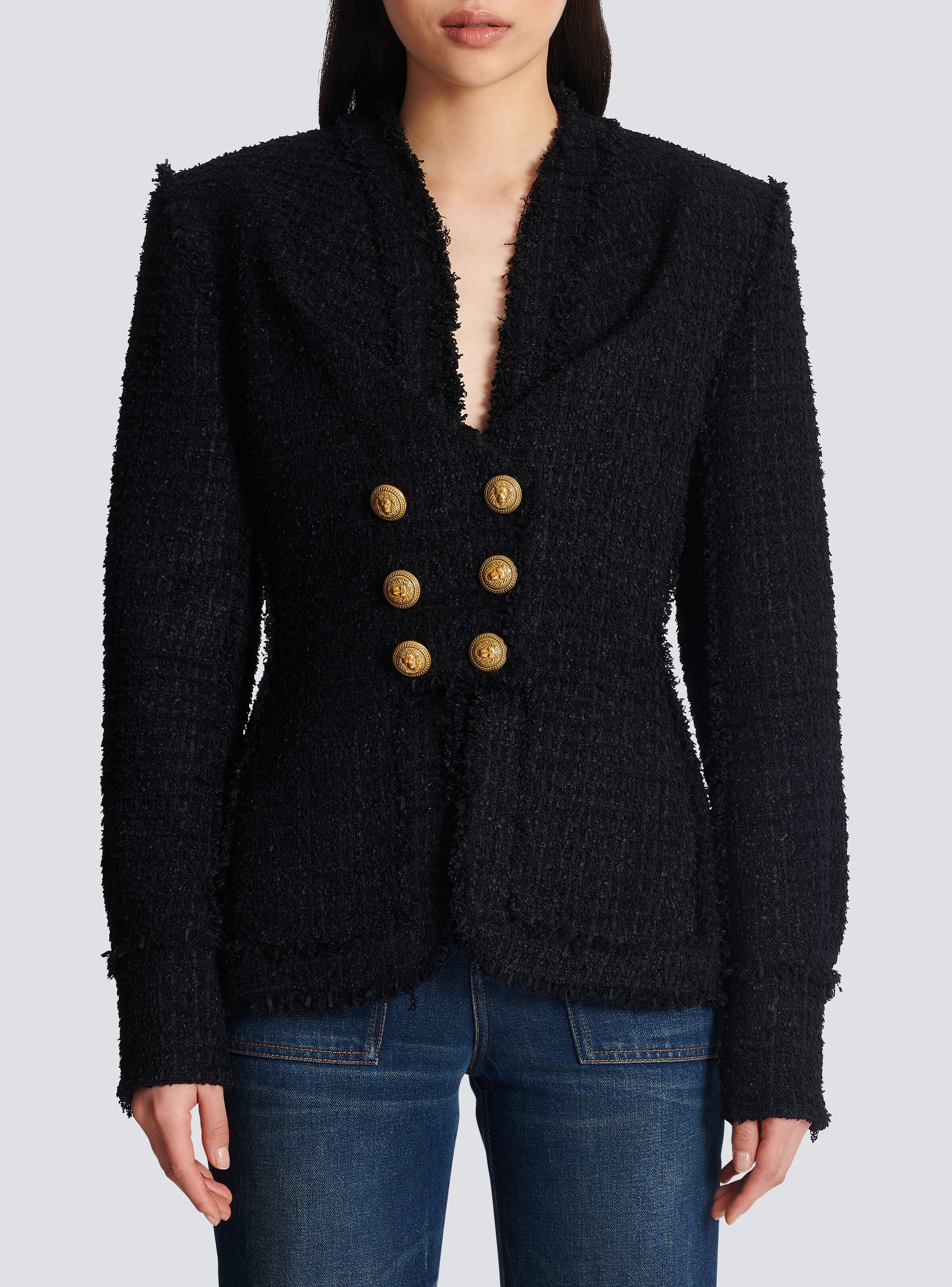 Collarless tweed jacket - 5