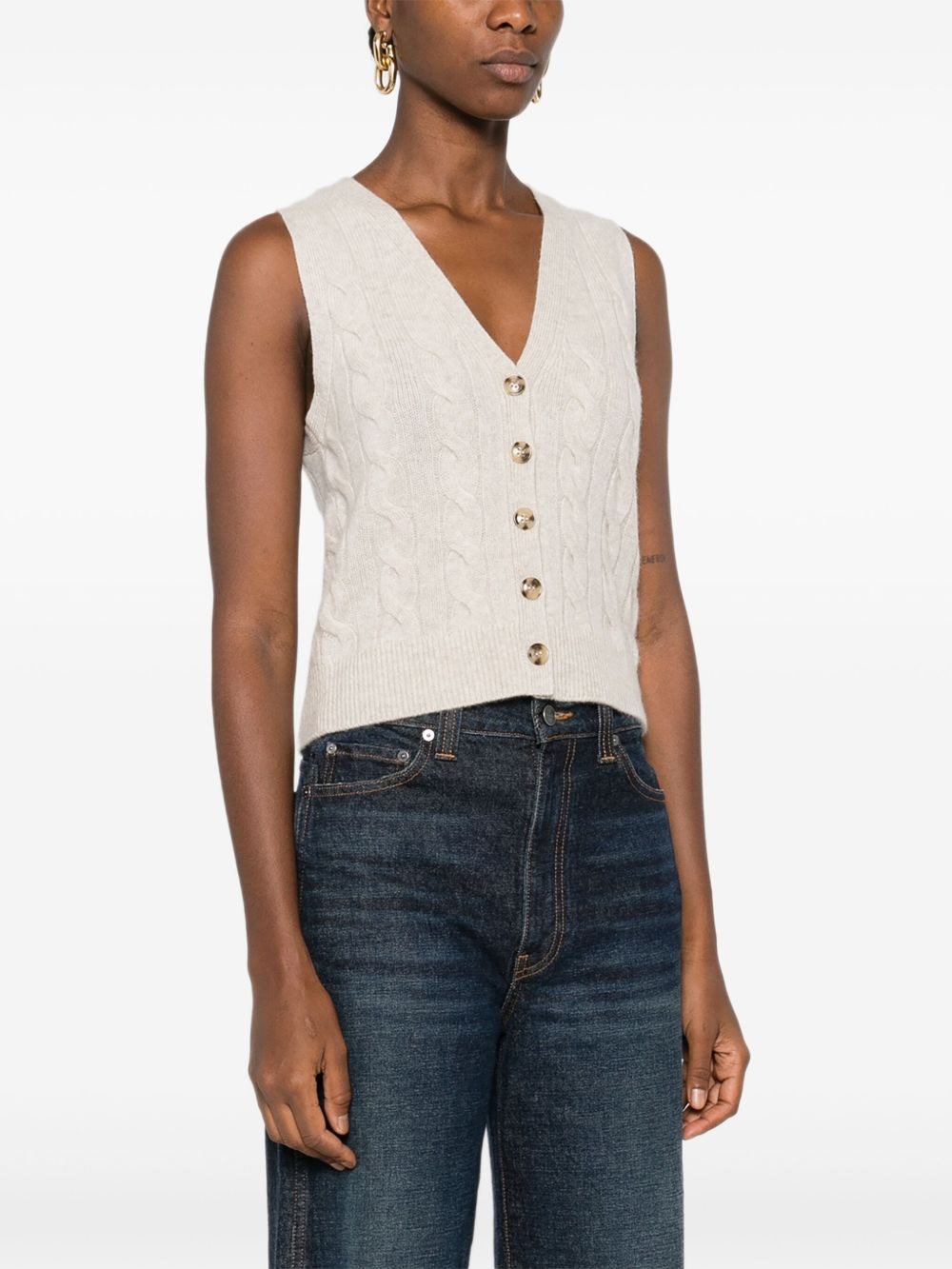 cable-knit button vest - 3