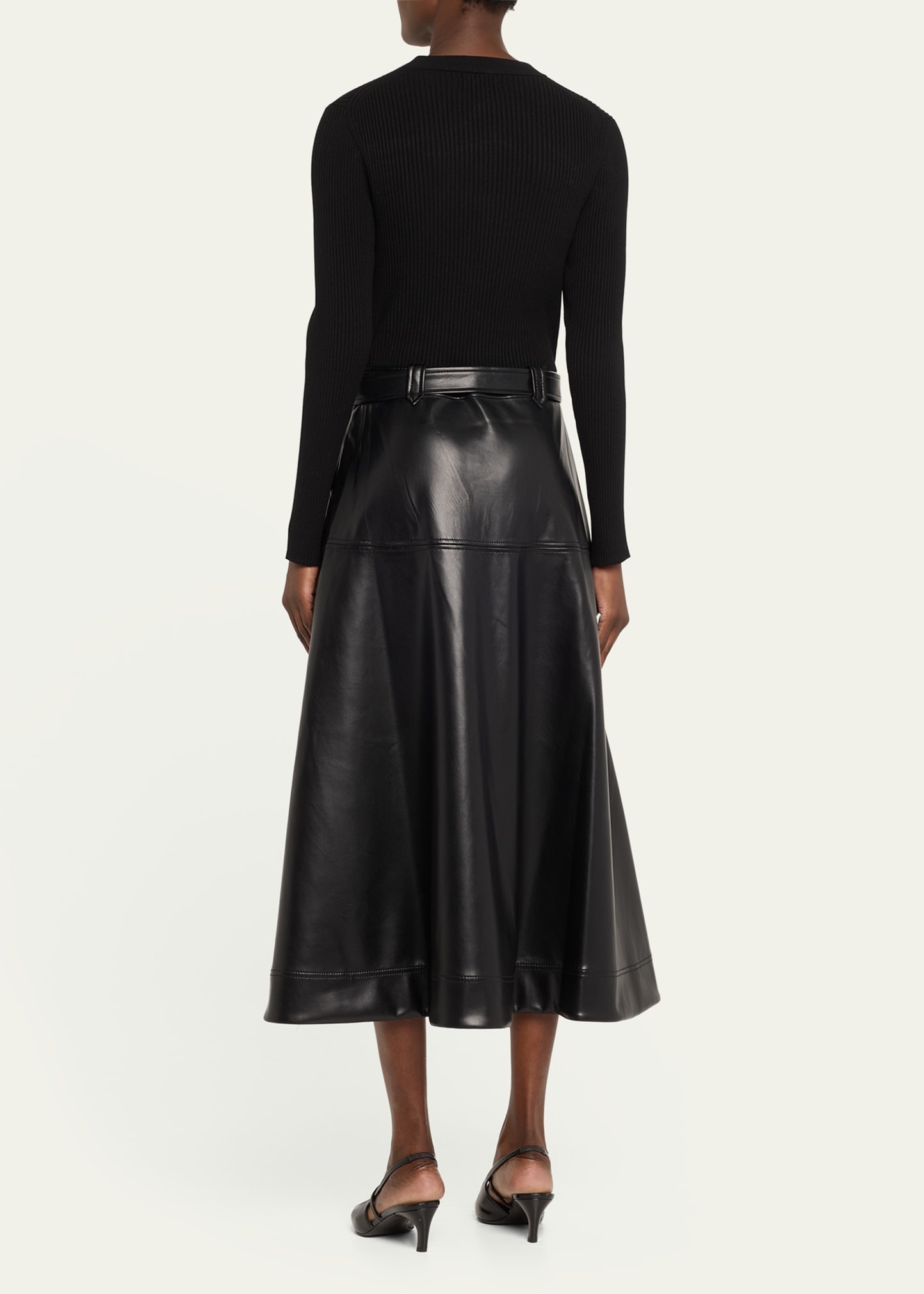 Ulyssia Belted Knit and Faux-Leather Combo Midi Dress - 3