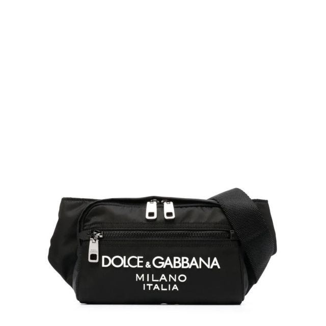 Small black nylon fanny pack with rubberised logo - 1