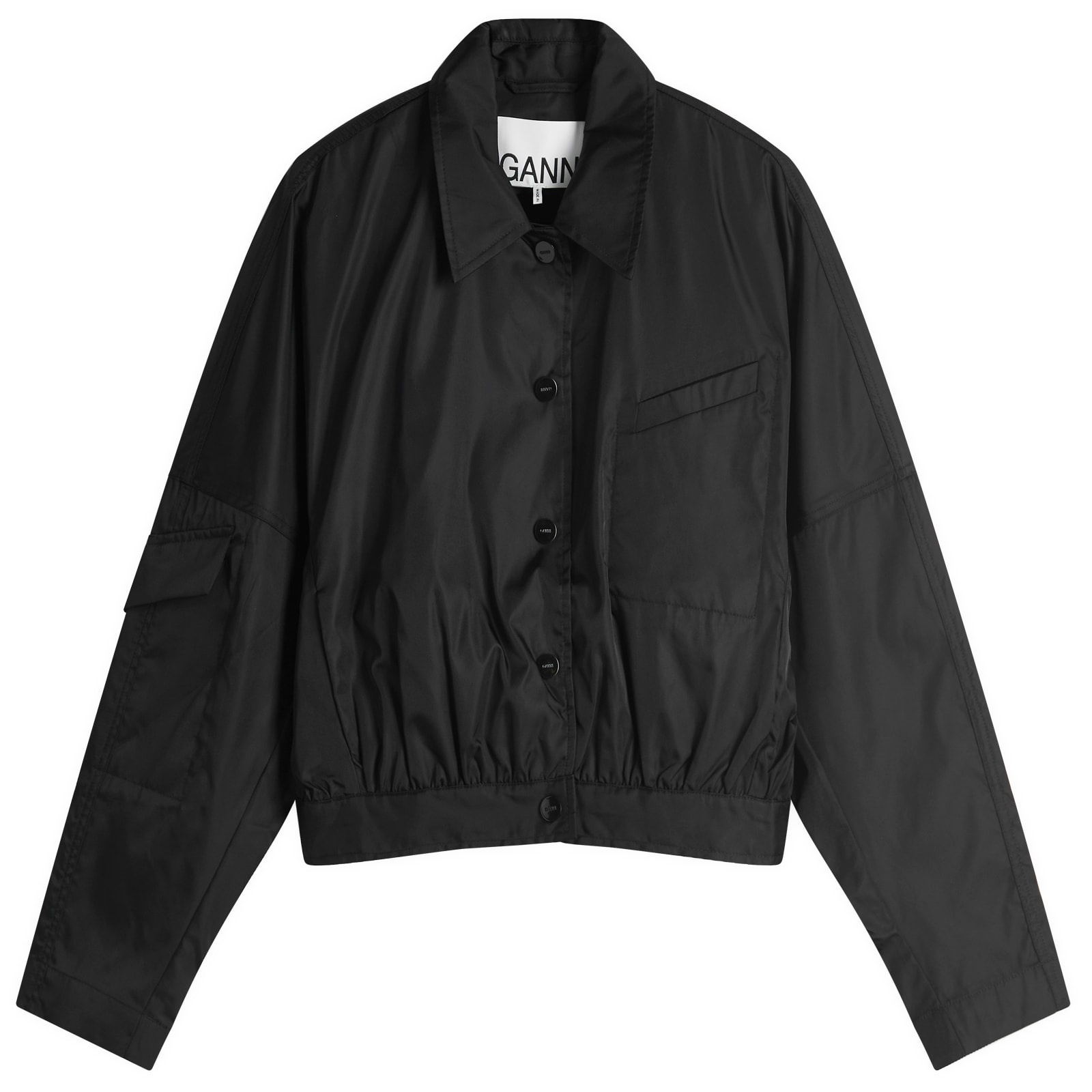 【送料&関税込】Ganni Slate Nylon Jacket Ganni NYLON TECH PUFFER MIDI JACKET - BLACK GANNI LOGO