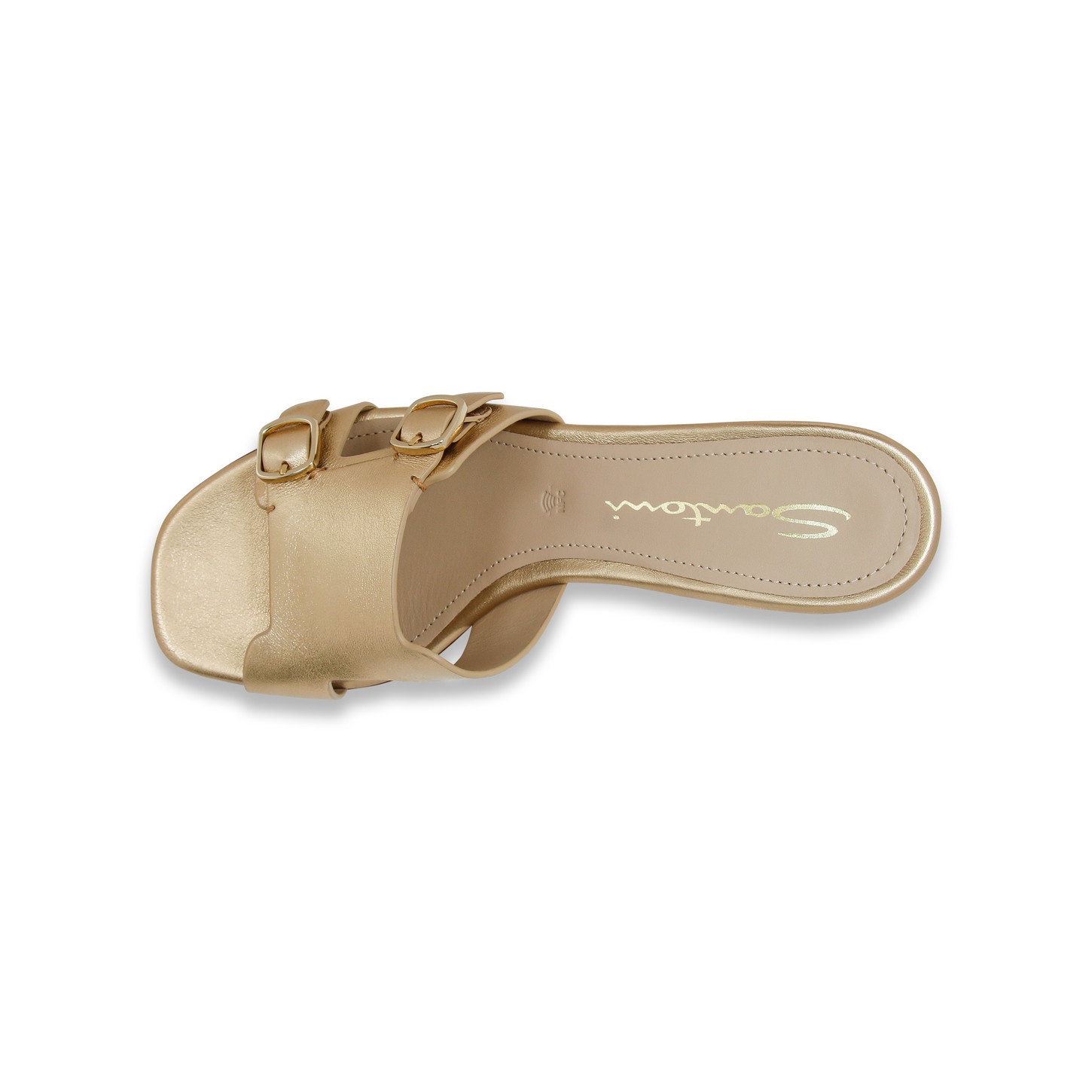 Women's gold laminated leather double-buckle sandal - 4