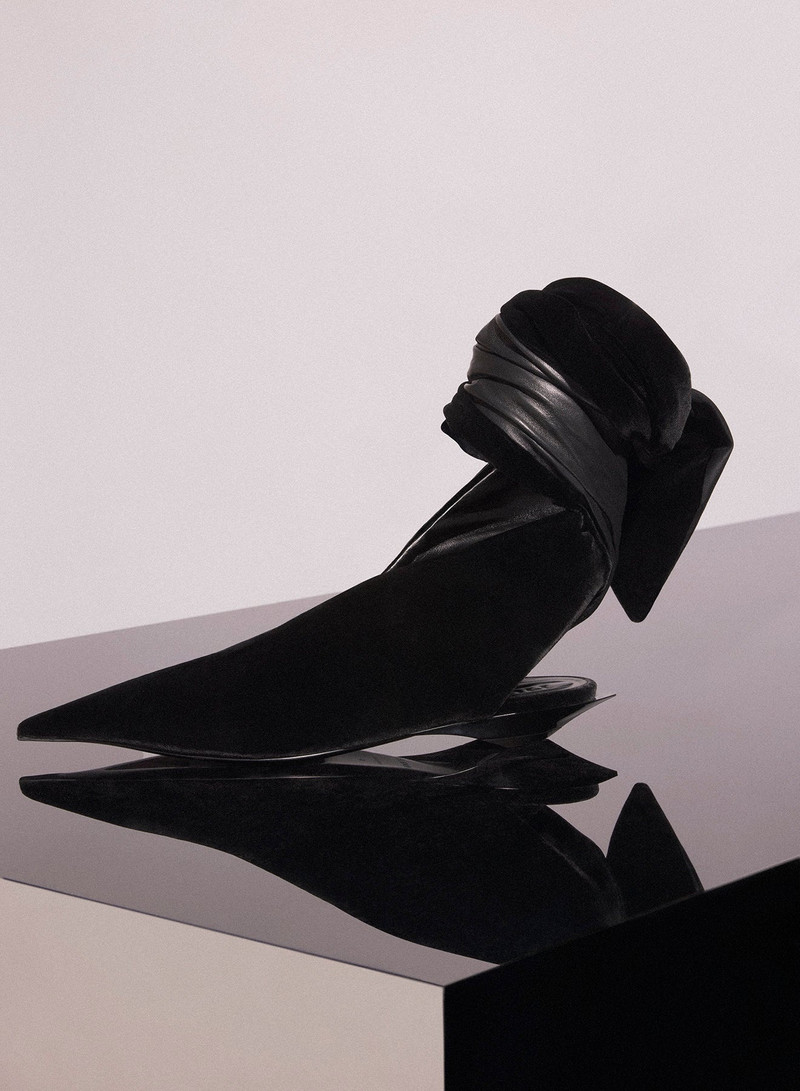 MUGLER black leather knot fang flat mules outlook
