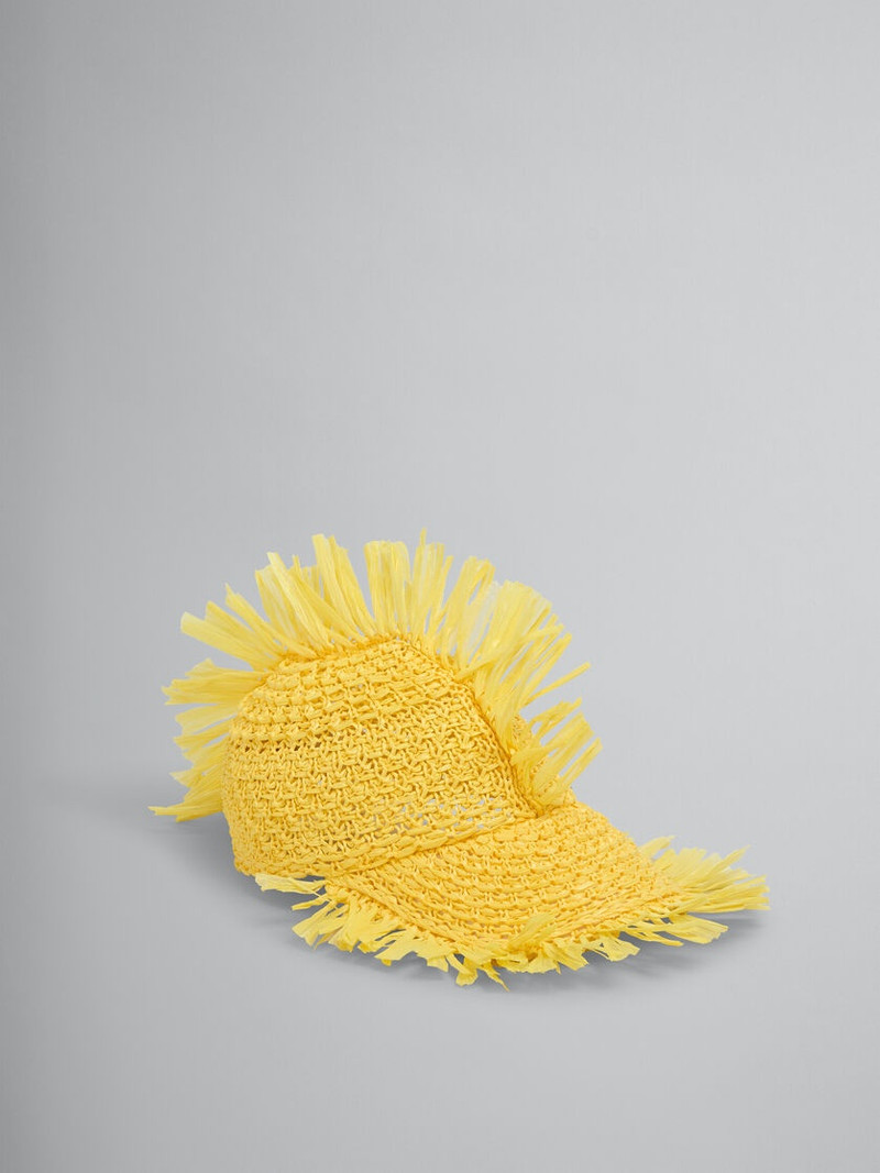 YELLOW RAFFIA-EFFECT BASEBALL CAP 1
