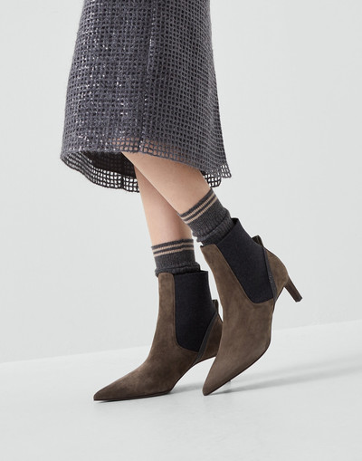 Brunello Cucinelli Suede heeled boots with shiny contour outlook