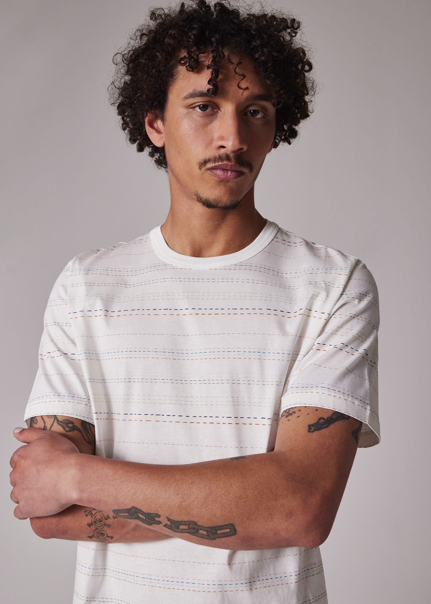 White Multi-Stripe Cotton T-Shirt - 3