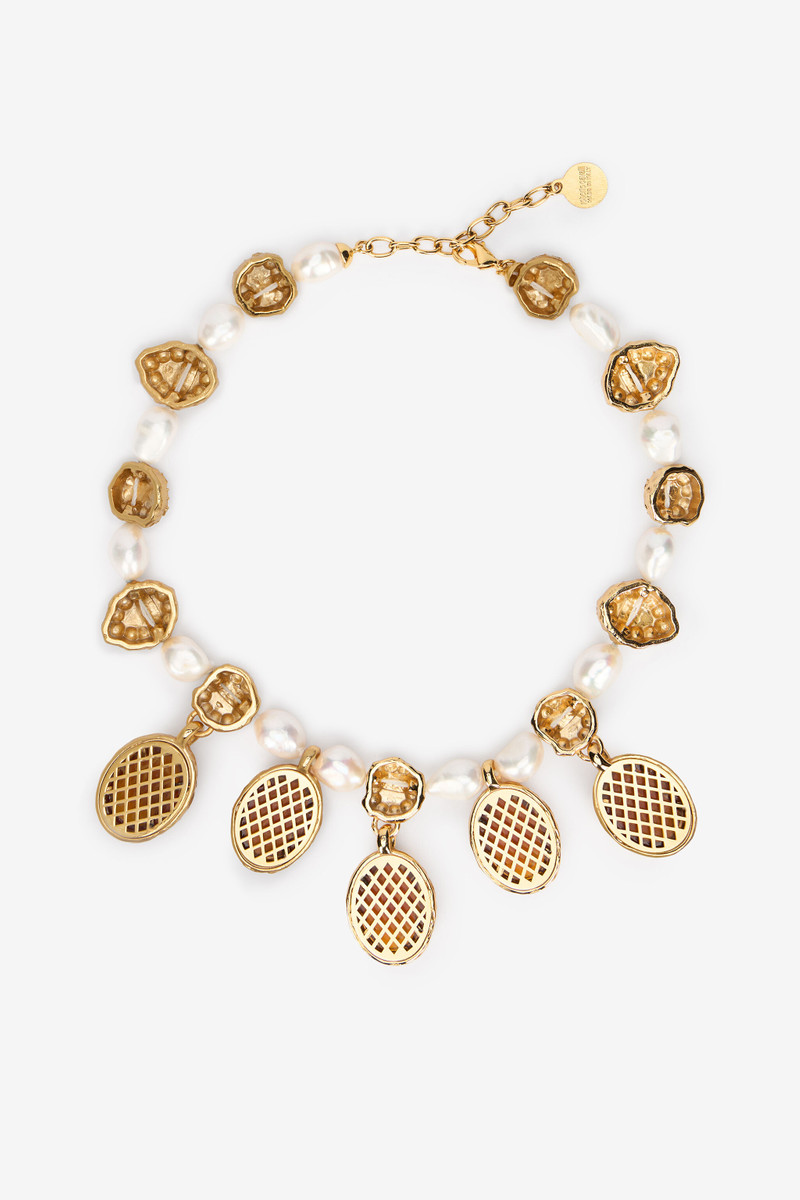 Golden Necklace With Pearls And Topaz-Effect Stones 3