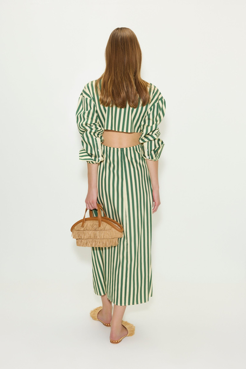 SIMONMILLER Loch Poplin Maxi Dress in Gummy Green/Ecru Stripe outlook