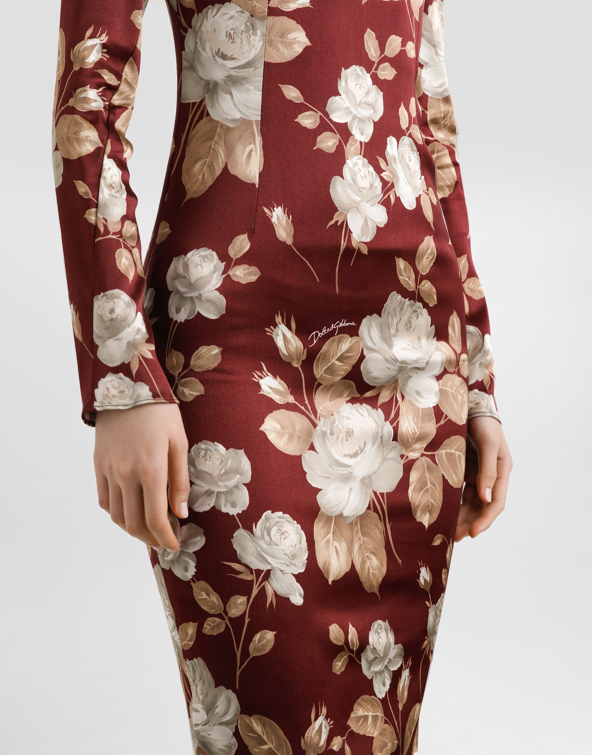 Vintage rose-print satin dress - 4
