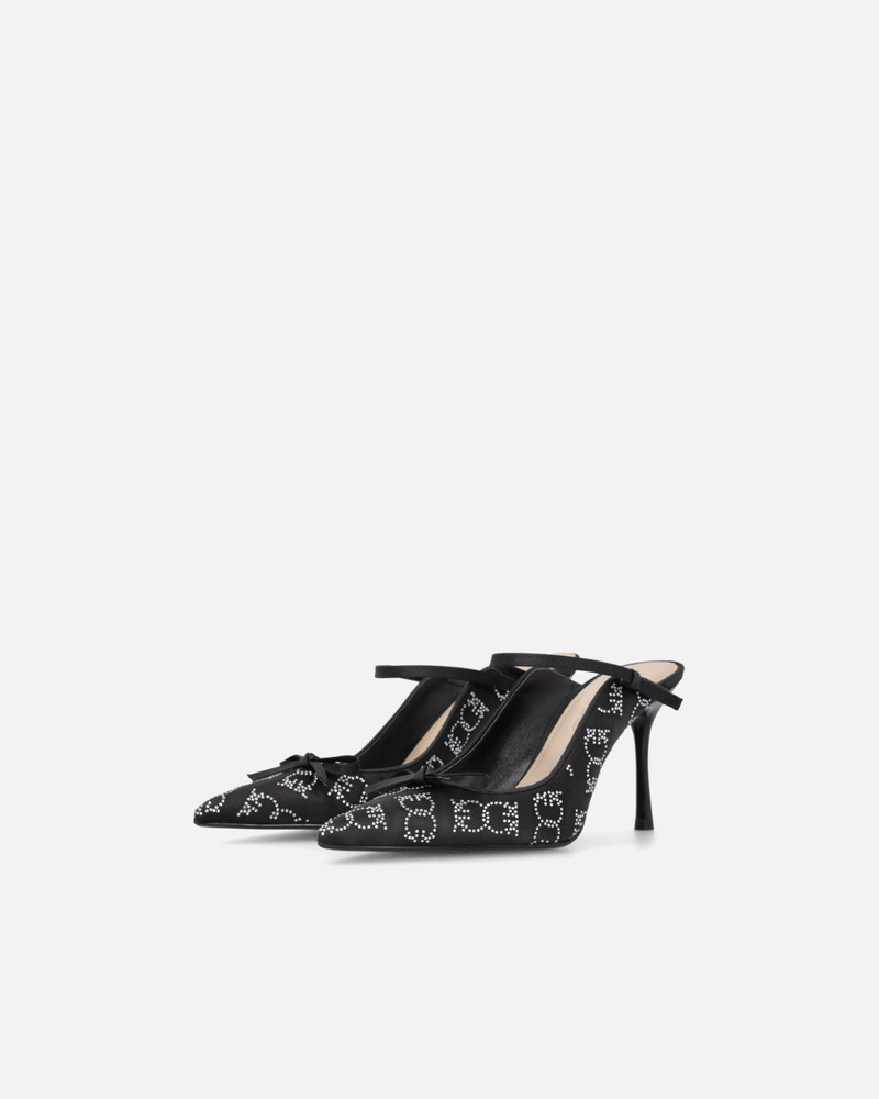 RHINESTONED SATIN SLIP-ONS WITH HEEL 6