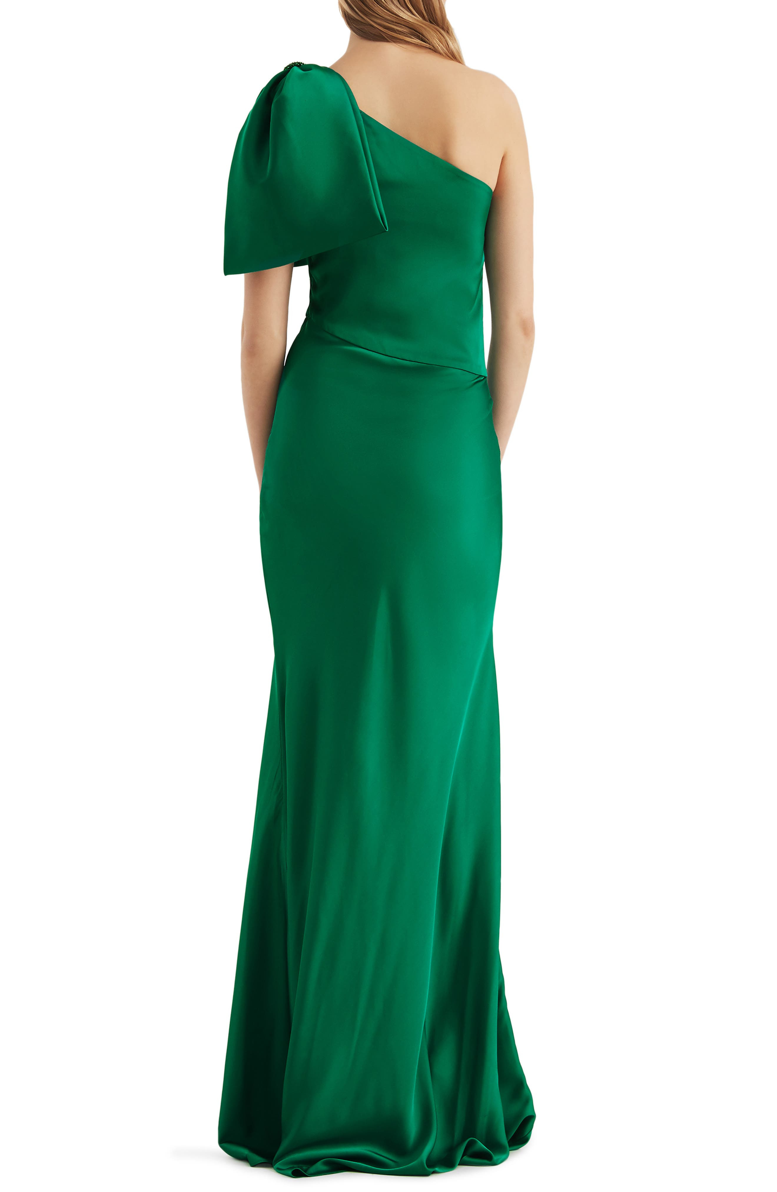 Sachin & Babi Aubrey One-Shoulder Satin Charmeuse Gown in Emerald at Nordstrom - 2