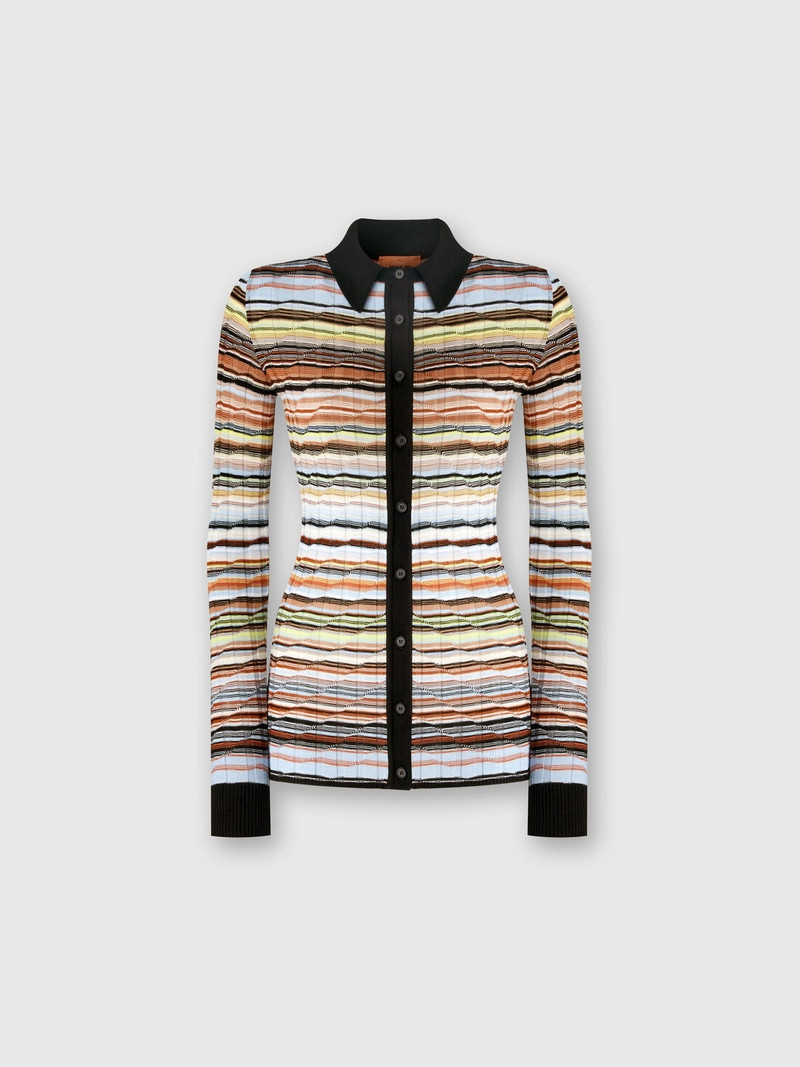 Striped cotton and viscose ribbed shirt with contrasting trim 1