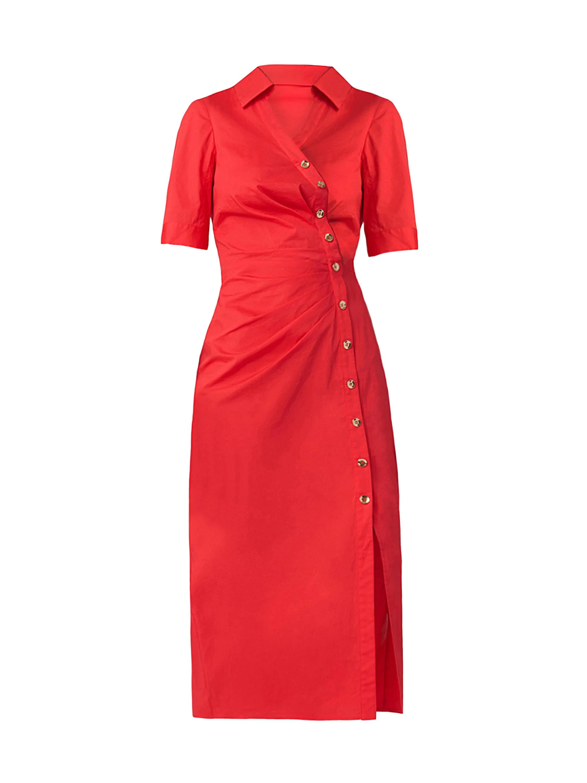 Women's Emmett Stretch Cotton Asymmetric Shirtdress - Tomato - 1