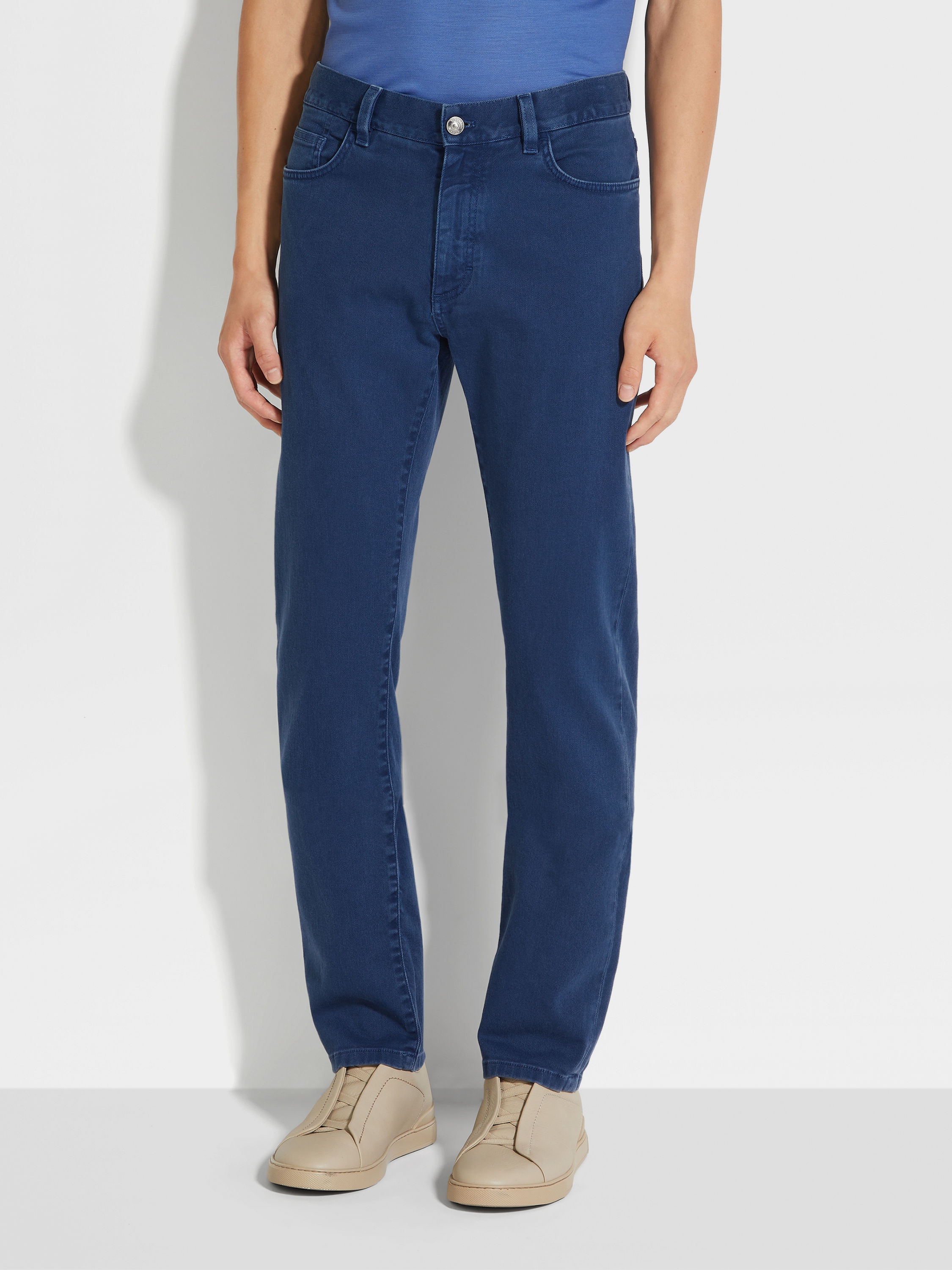 UTILITY BLUE STRETCH COTTON ROCCIA JEANS - 4