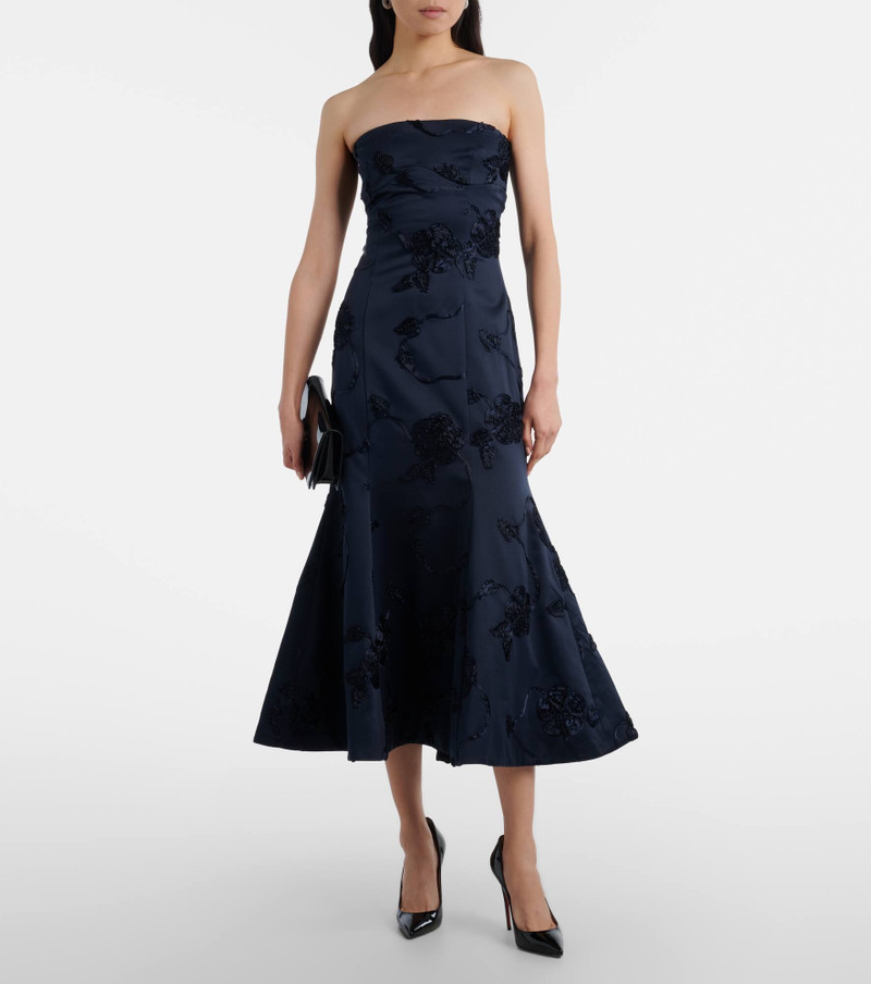 ROTATE Floral embroidered strapless midi dress outlook
