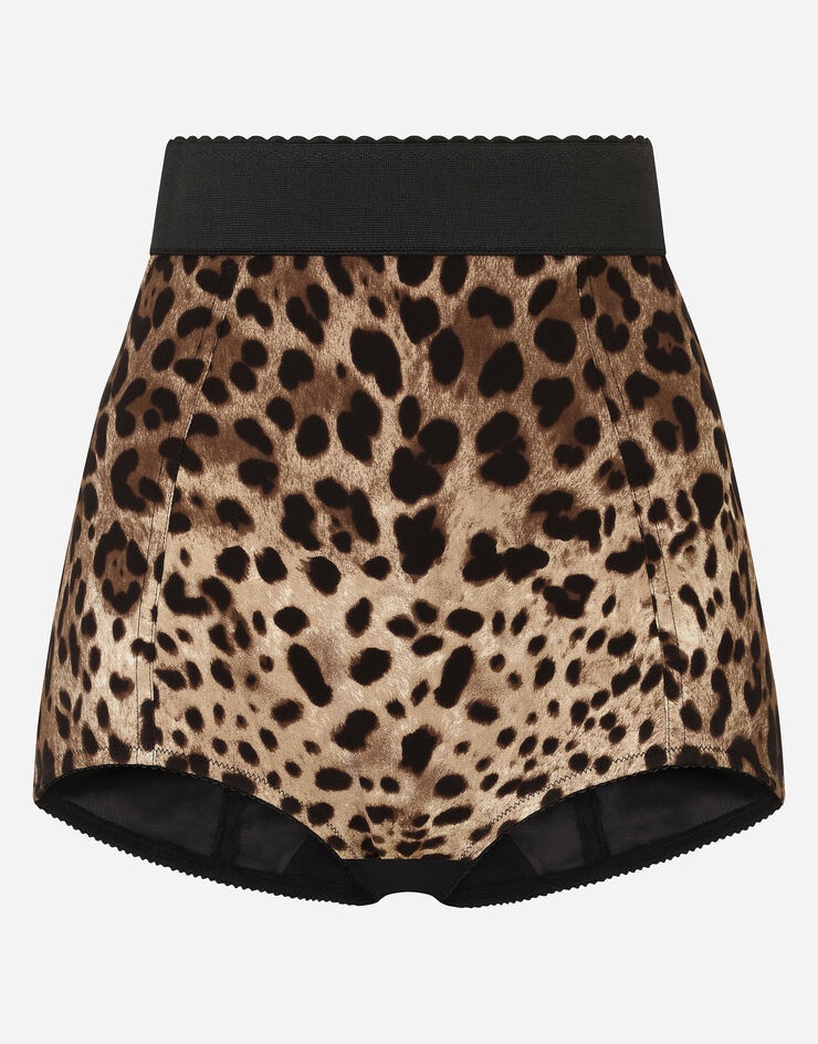 High-waisted charmeuse panties with leopard print - 1
