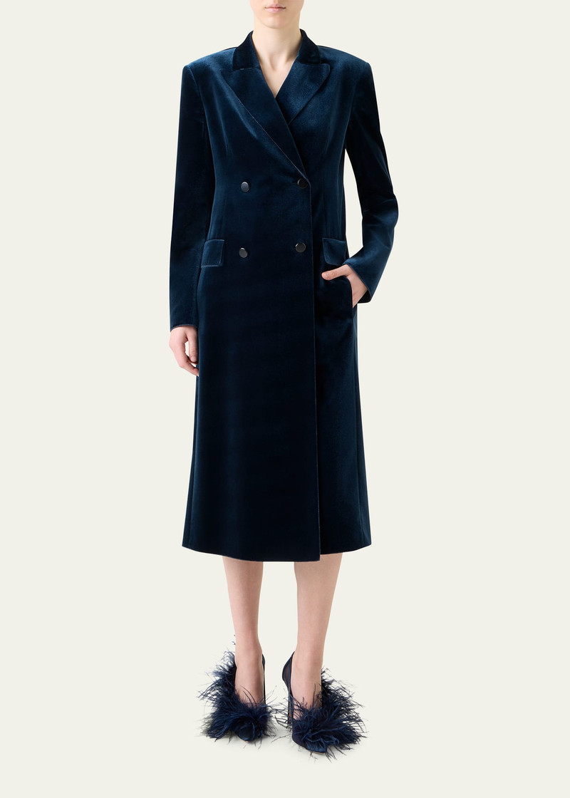 AKRIS Edine Double-Breasted Long Velvet Coat outlook