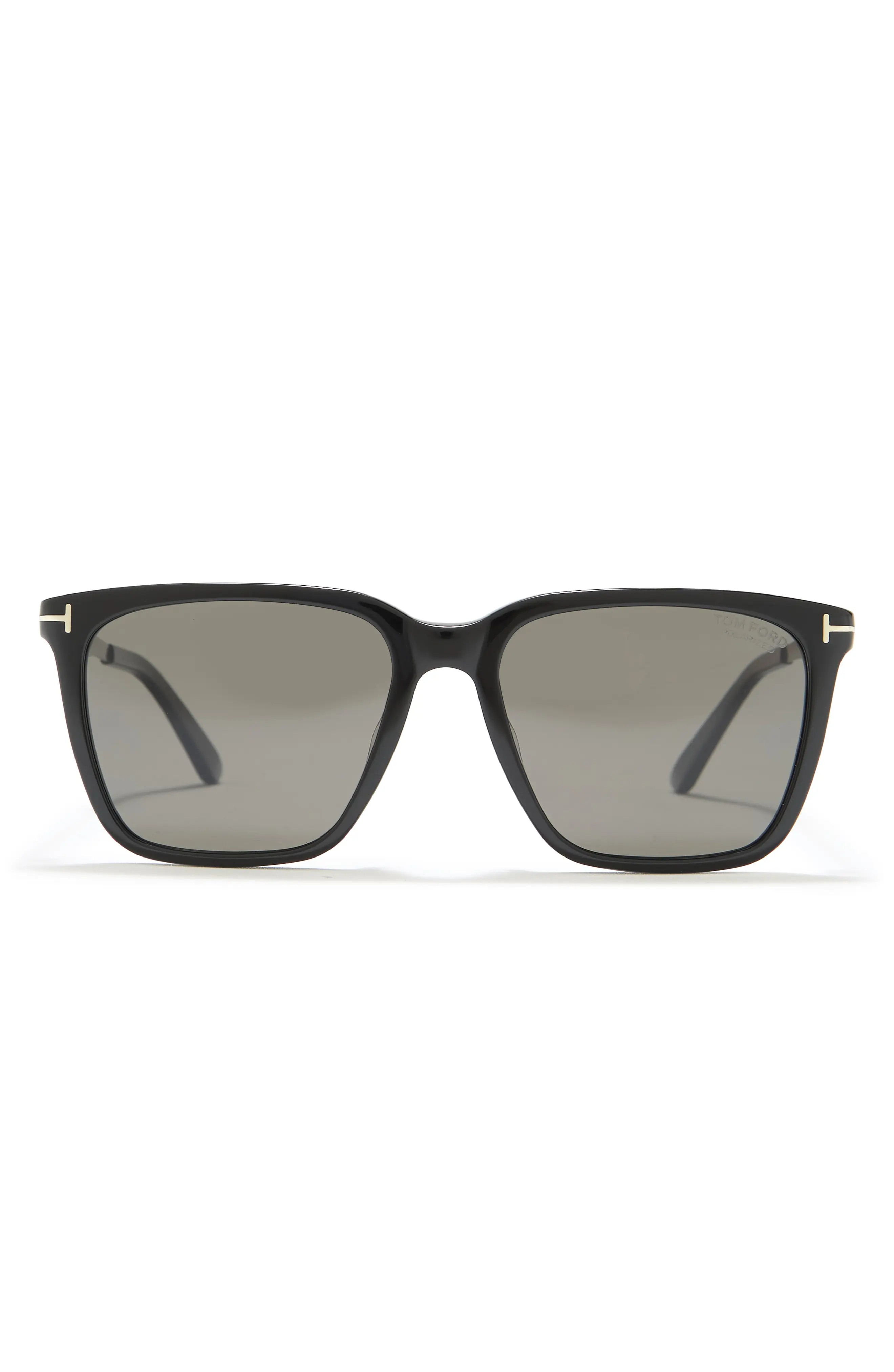 56mm Garrett Square Sunglasses in Shiny Black /Smoke Polarized - 1