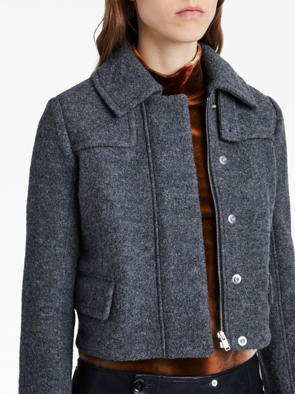 zipped wool cropped jacket - 6