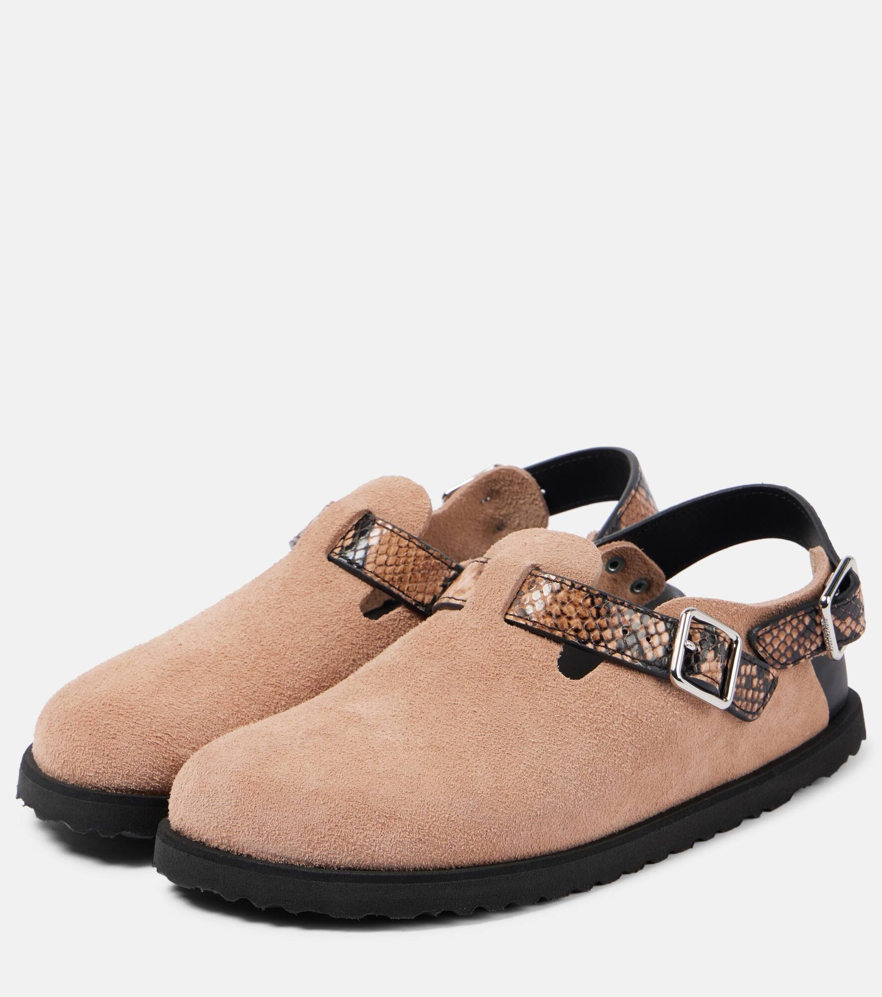 Tokio snake-effect suede clogs - 4