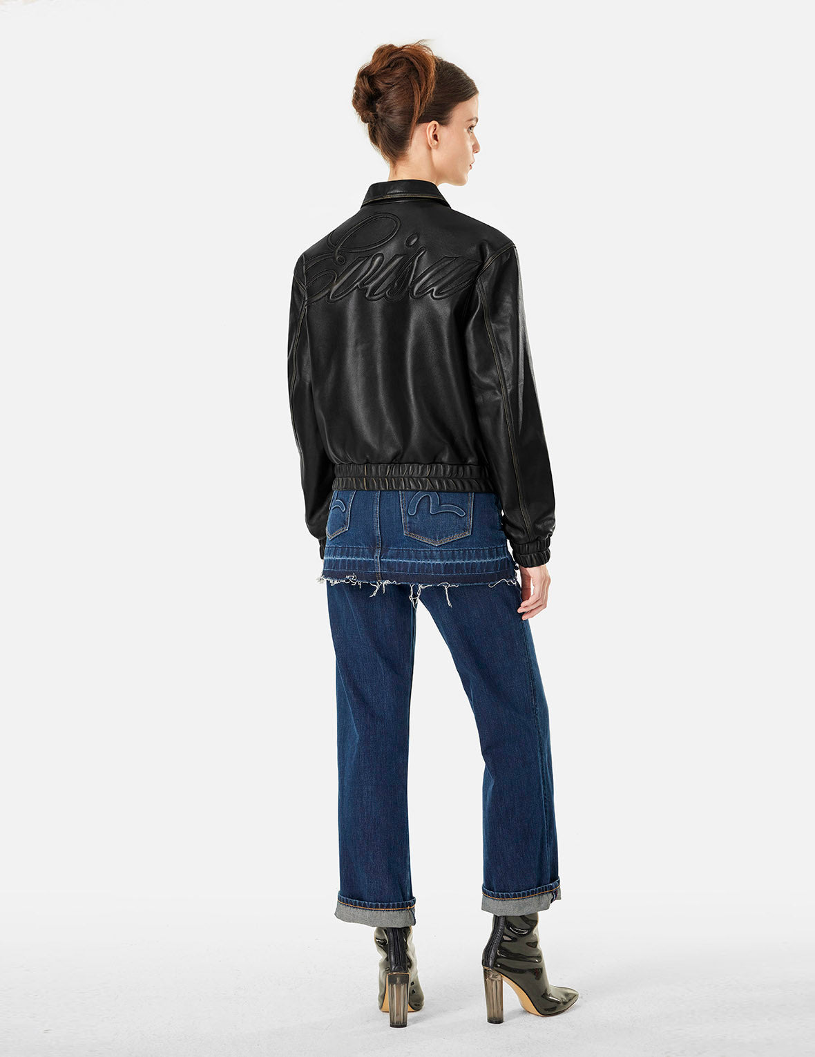 SEAGULL EMBROIDERY AND LOGO APPLIQUÉ FASHION FIT LEATHER JACKET - 10