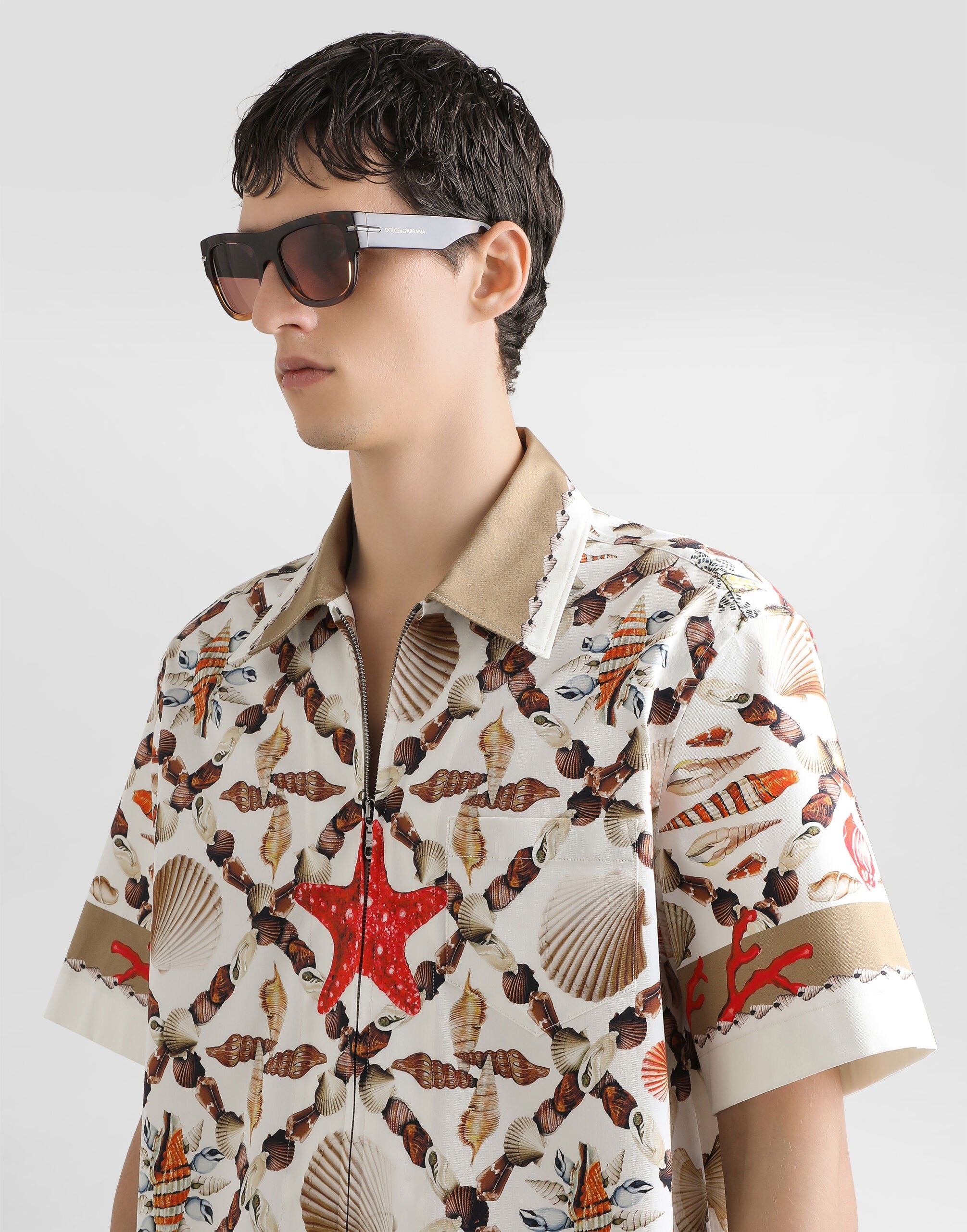 Shell-print stretch drill hawaii shirt - 4