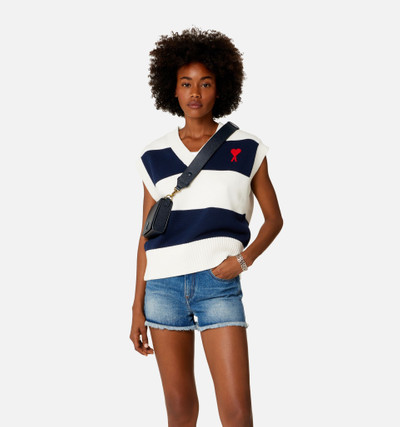 AMI Paris Ami de Coeur Sleeveless Sweater With Rugby Stripes outlook