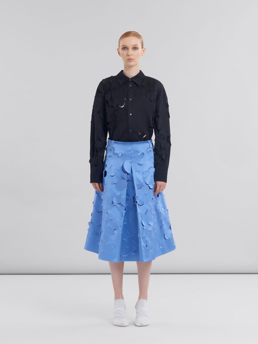 INDIGO DUCHESS SILK FLARED SKIRT WITH CUT-OUT DETAILS - 2