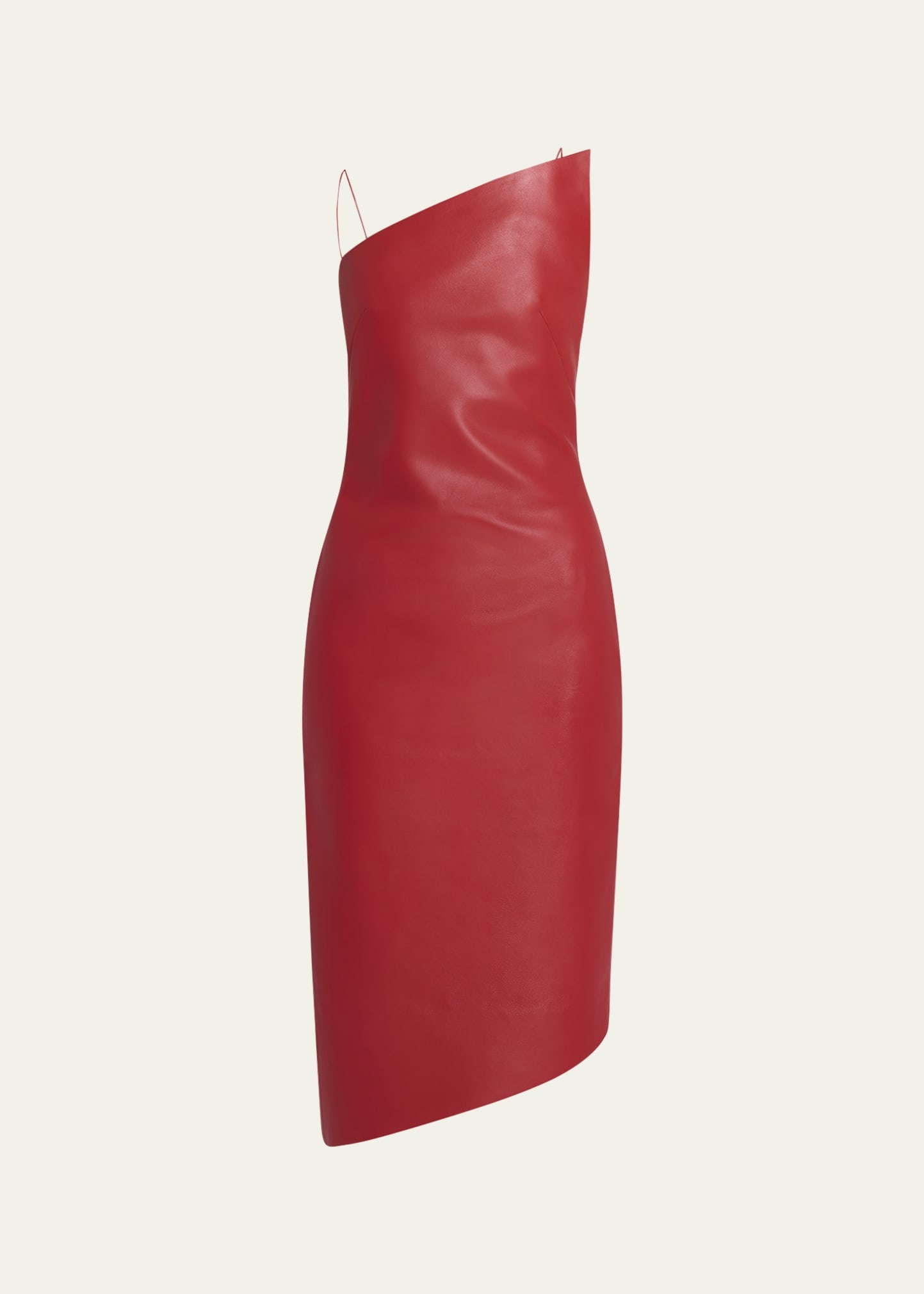 Asymmetric Leather Midi Dress - 1