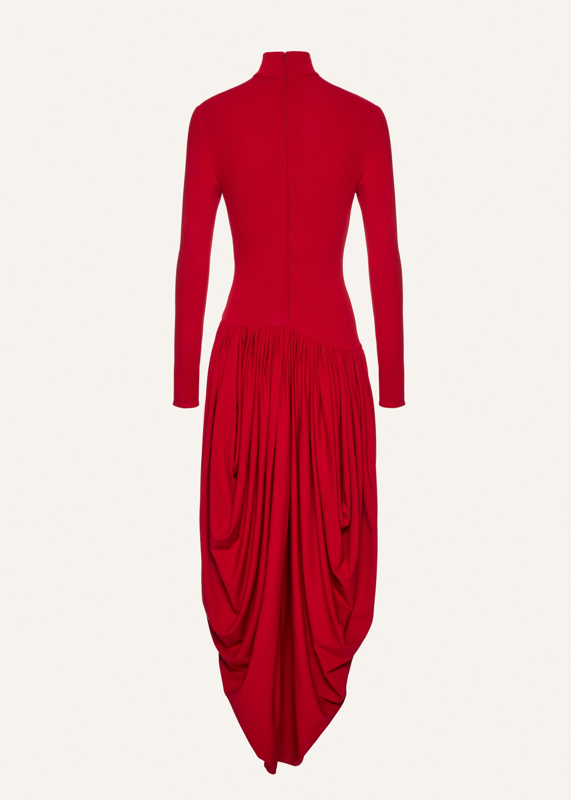 Open-leg long-sleeve draped midi dress in black - 2