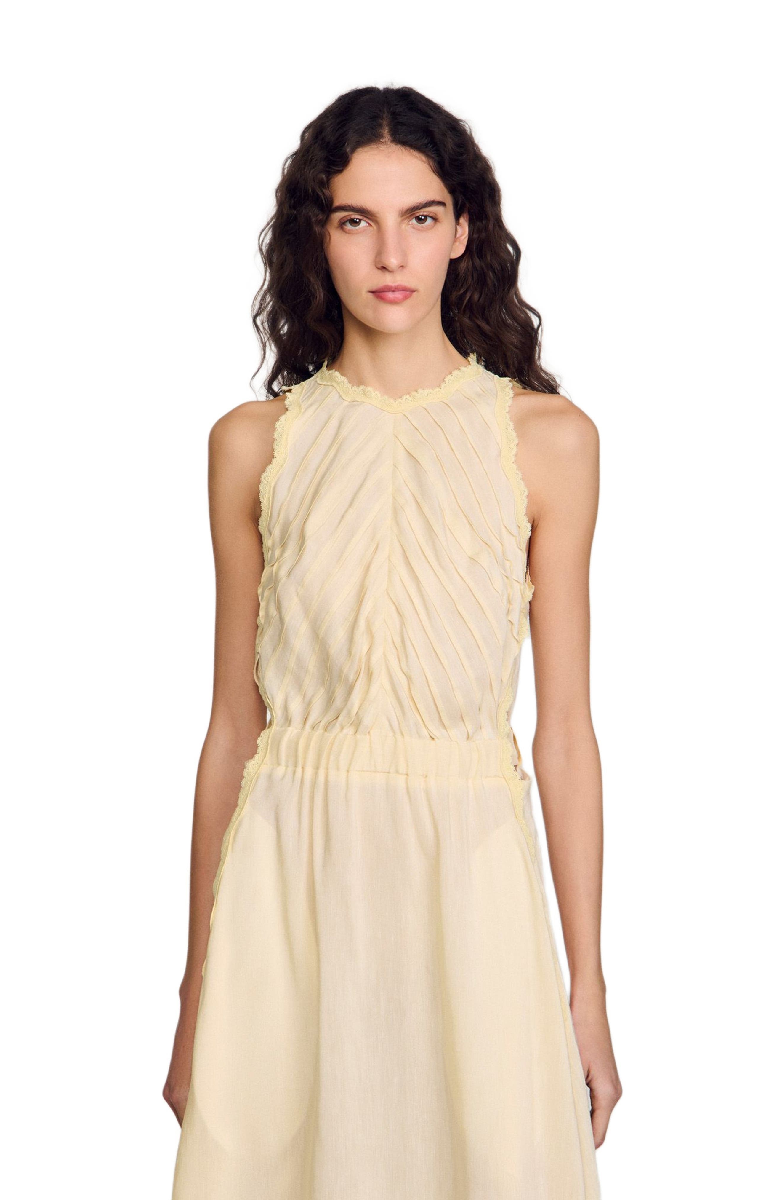 SANDRO Maxi dress with lace details in Light Yellow at Nordstrom - 3