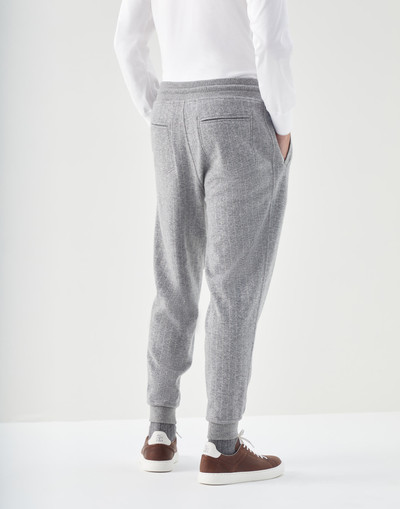 Brunello Cucinelli Cashmere and cotton chalk stripe French terry trousers with drawstring waistband and elasticated cuf outlook