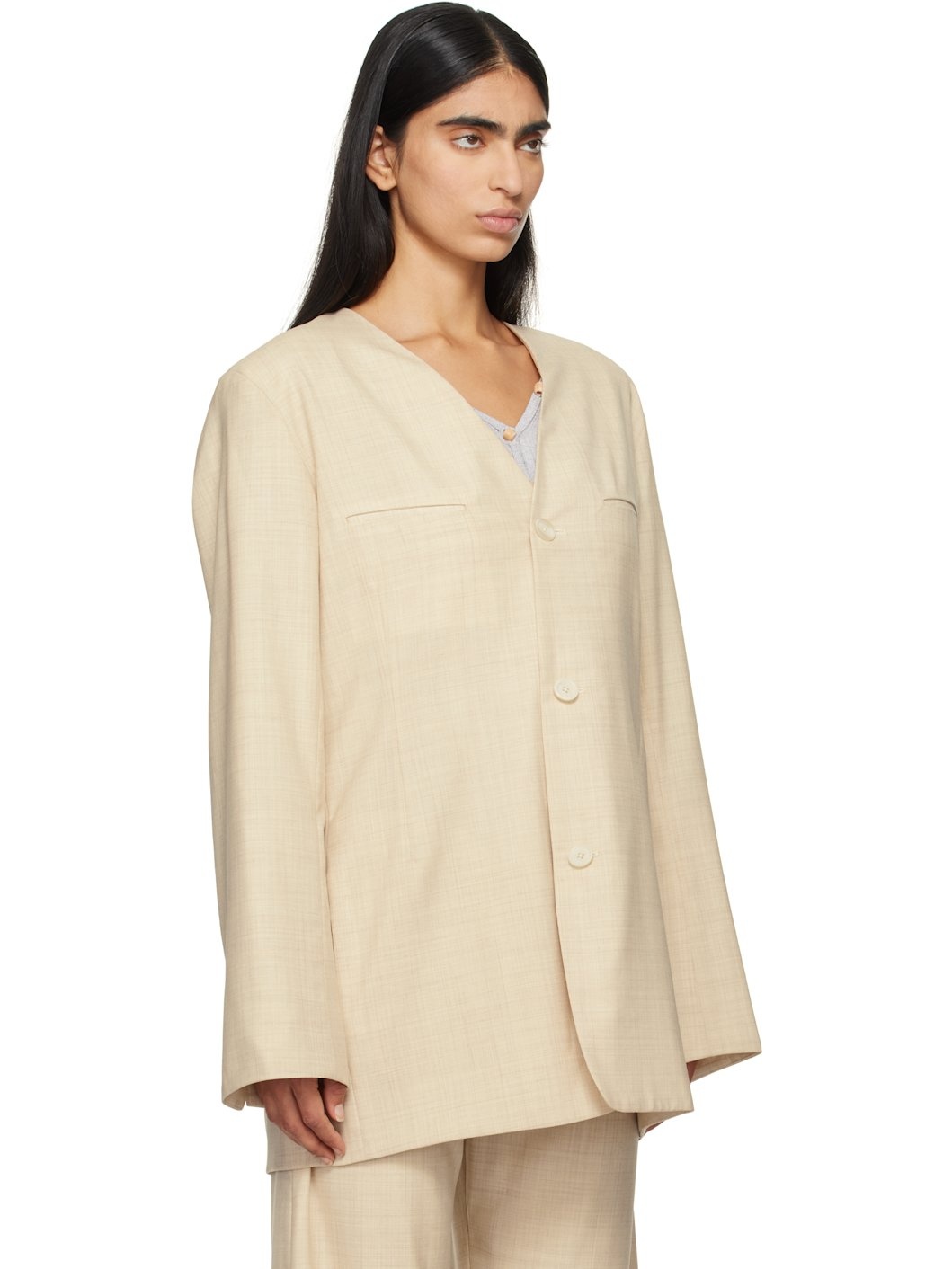 Beige Fine Lana Blazer - 2