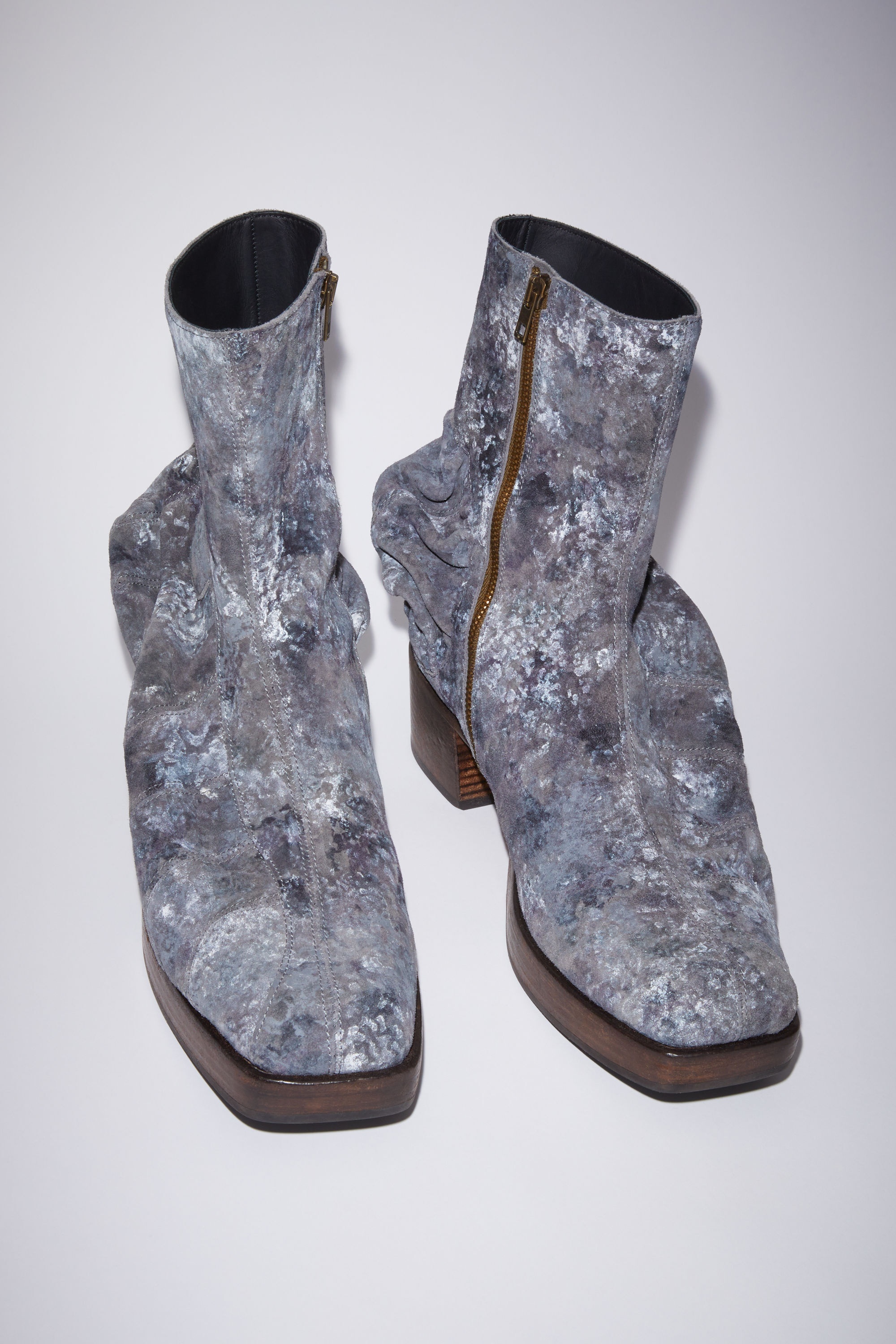 Digital print leather ankle boots - Multi grey - 3