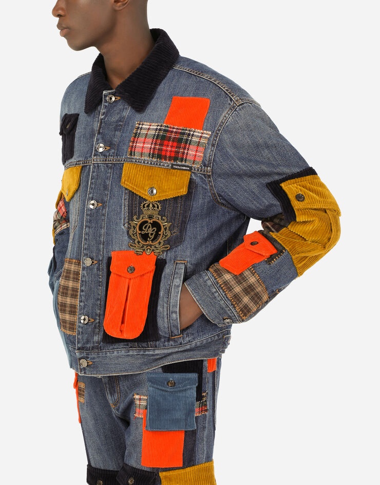 Stretch denim jacket with multiple pockets and patch - 4