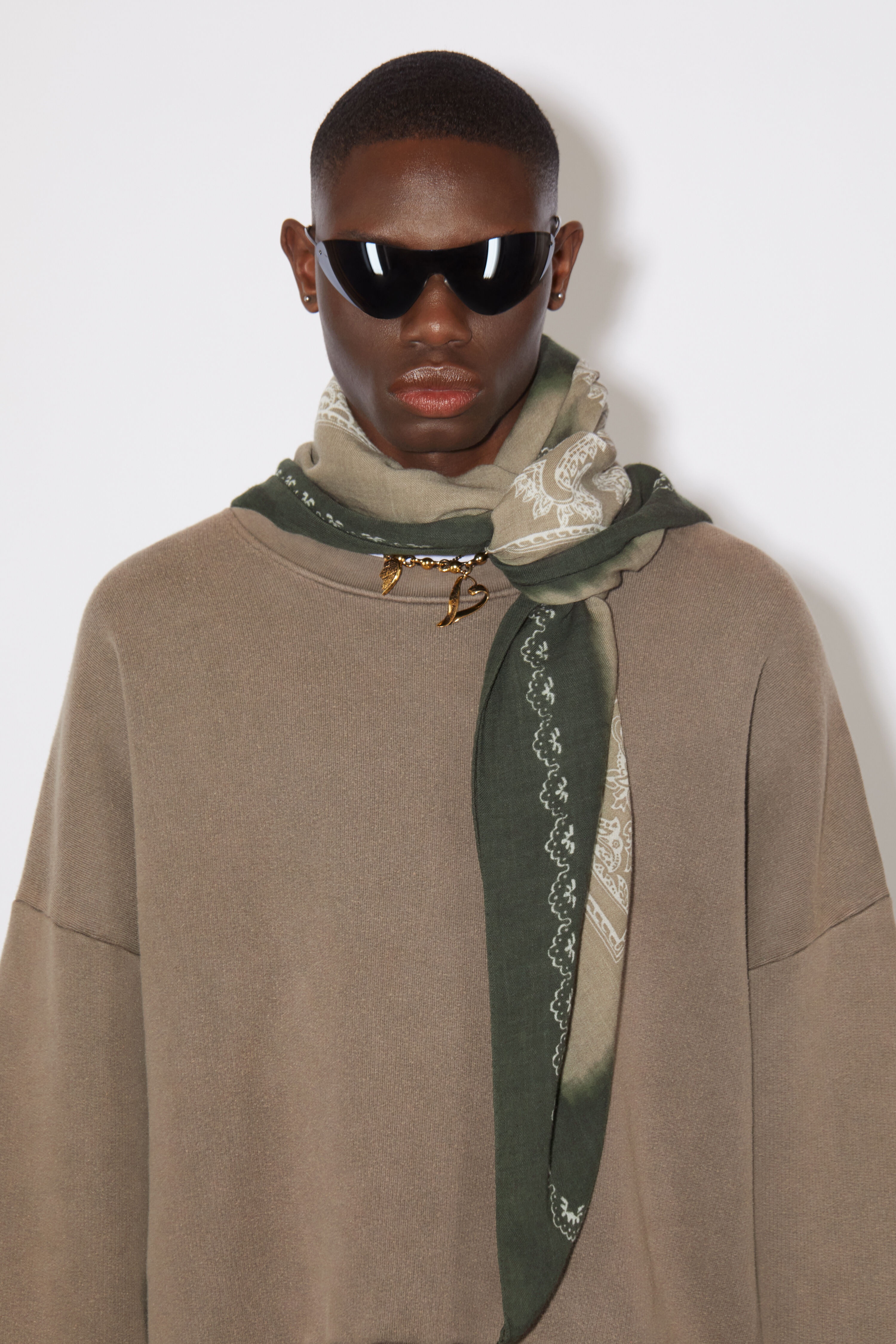 Printed scarf - Khaki green/taupe beige - 3